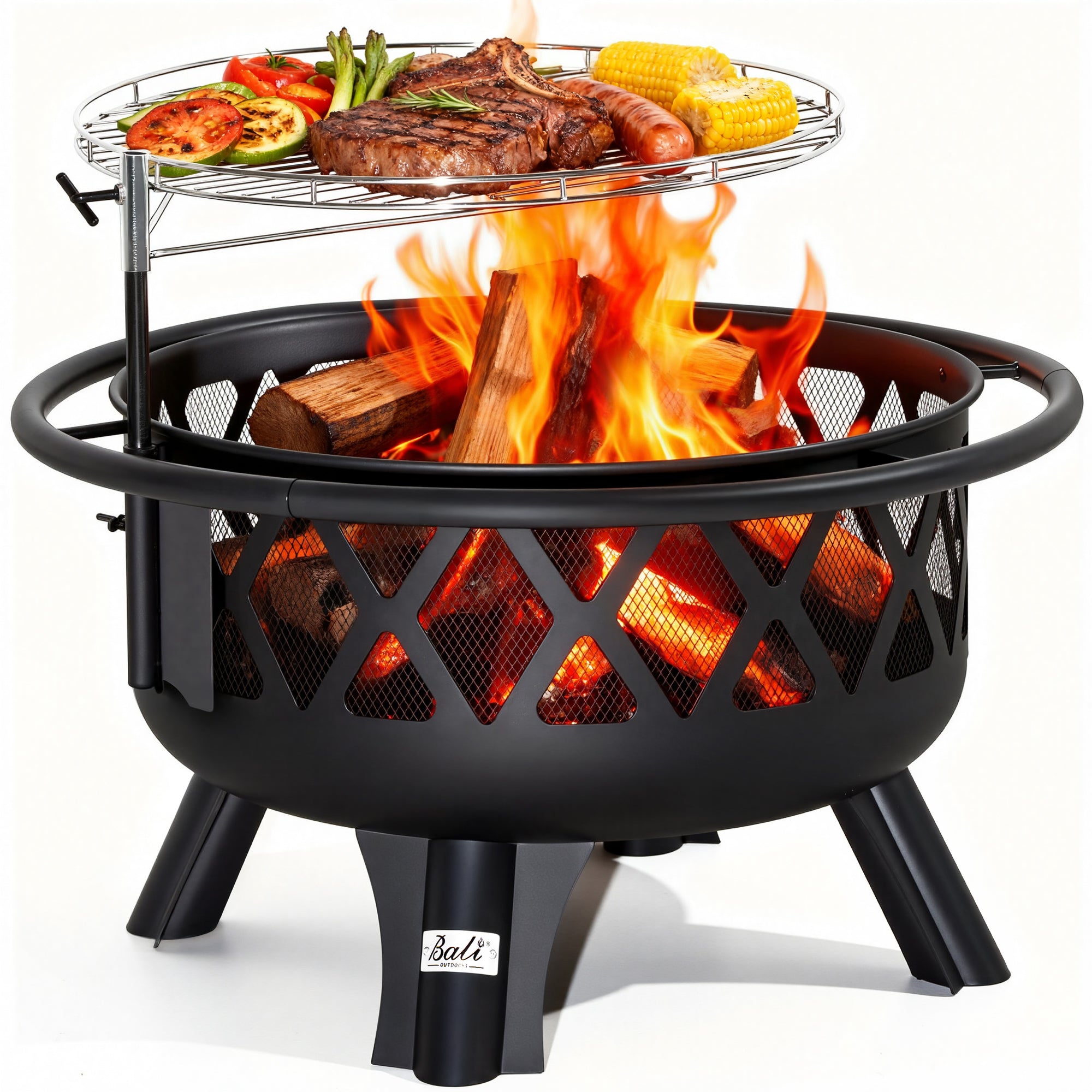 30 Inch Outdoor Wood Burning Fire Pit with Grill & Spark Screen Included