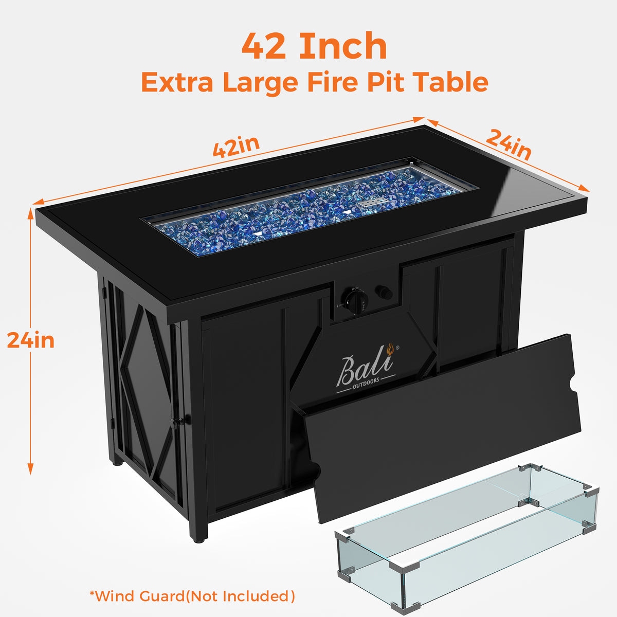 42 inch Propane Fire Table, Rectangular Outdoor Gas Fire Pit