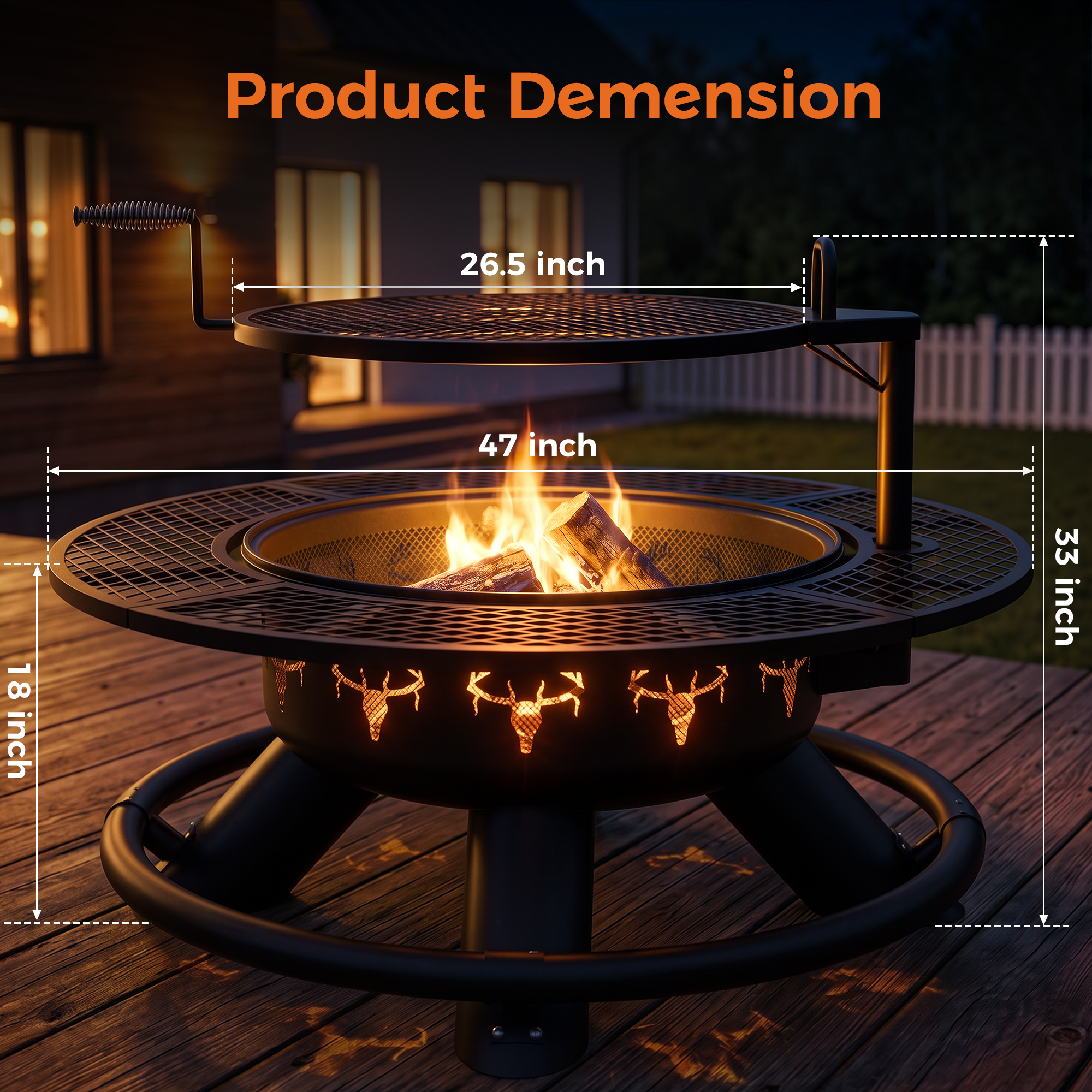 47 inch Wood Fire Pit, Black