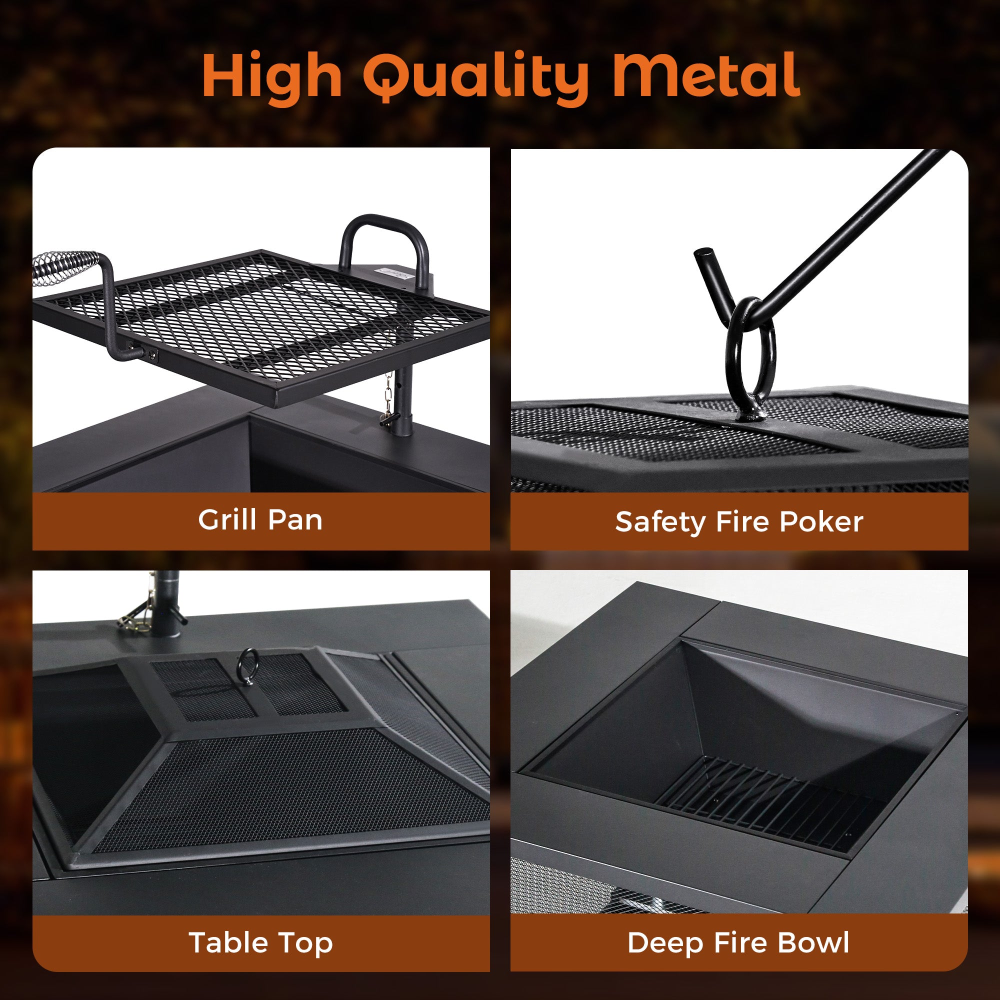 32 Inch Square Outdoor Wood Burning Fire Pit, Black