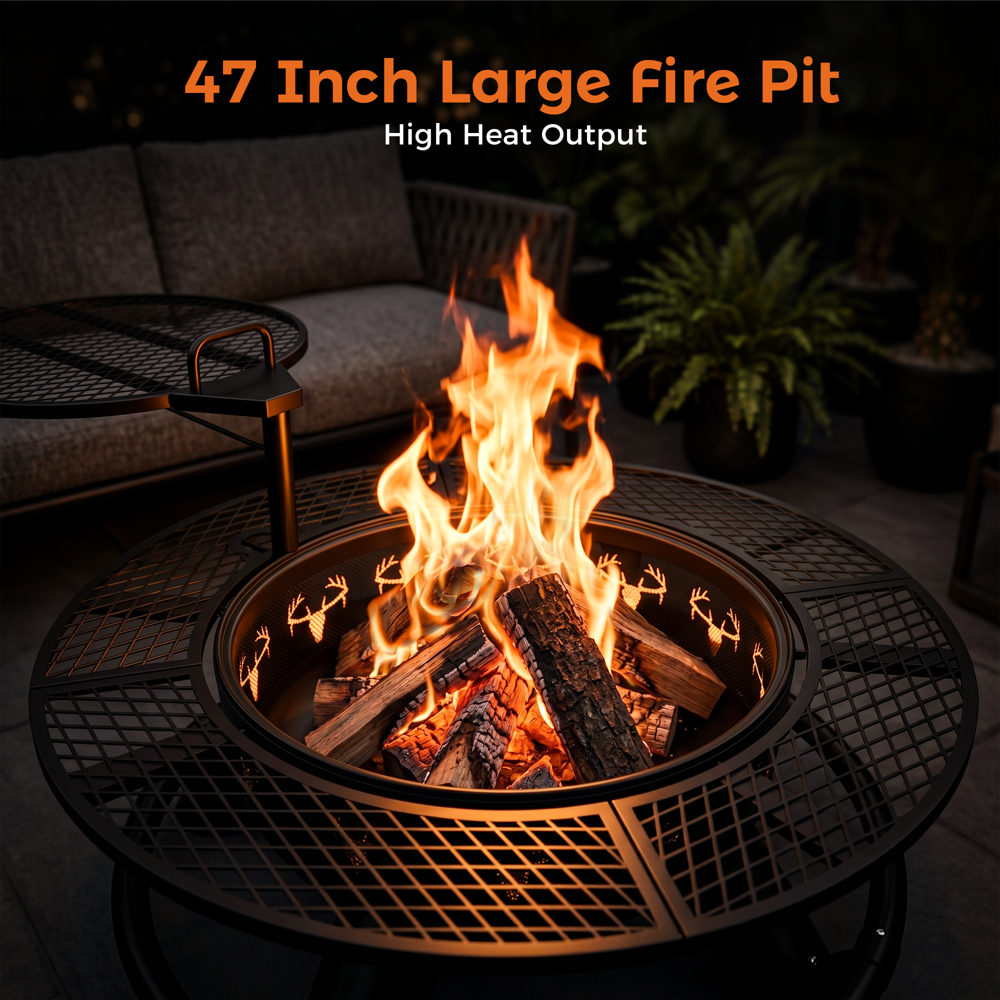 47 inch Wood Fire Pit, Black