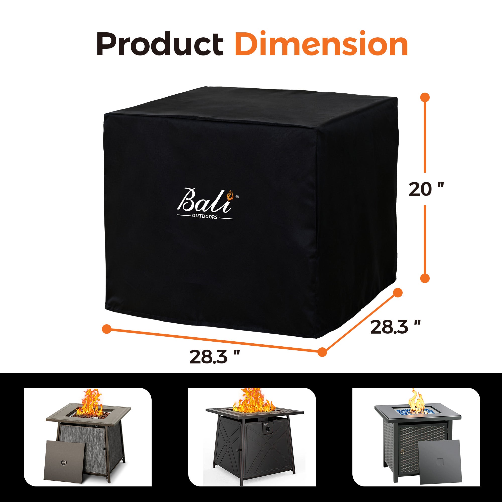 28 Inch Square Durable Fire Pit Cover, Black