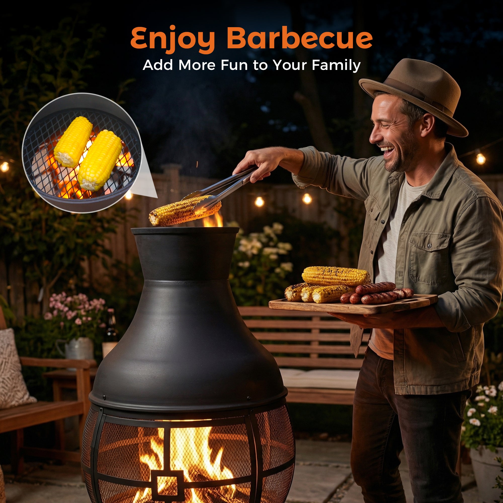 22 Inch Wood Burning Chiminea Fire Pits, Black