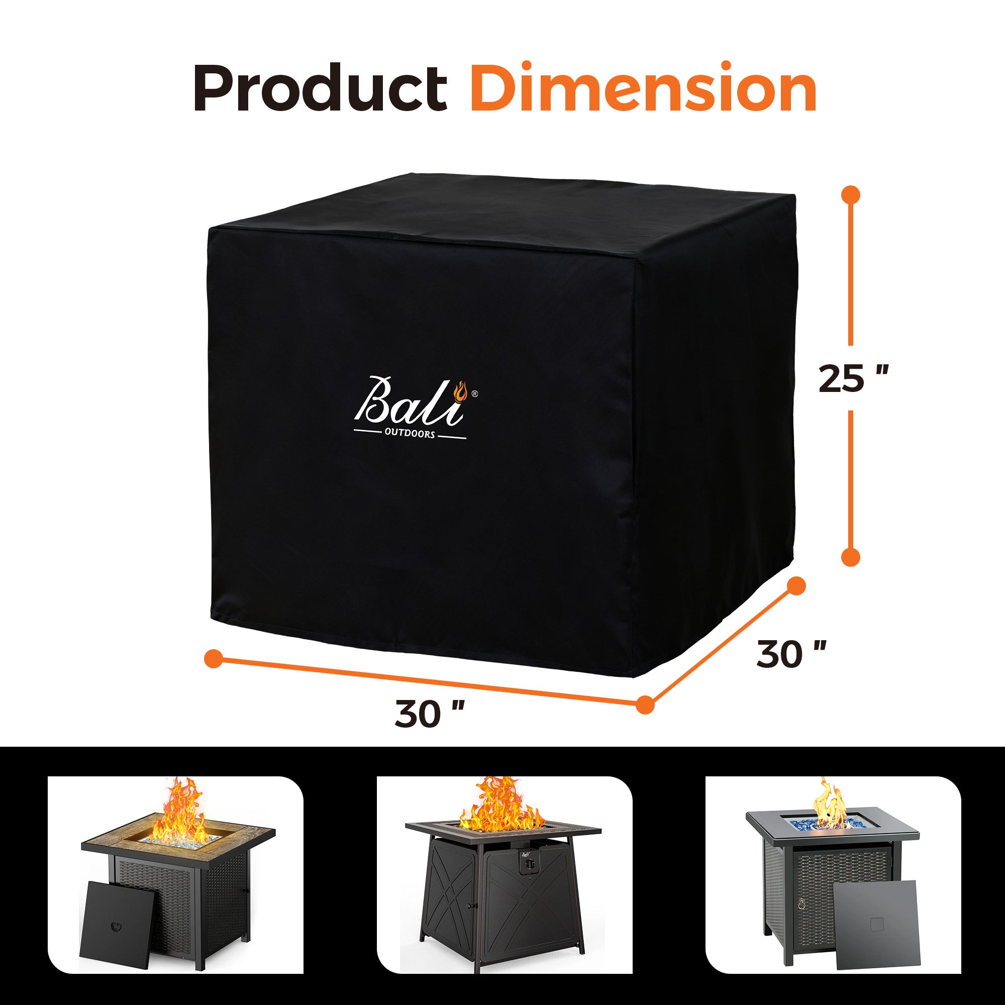 30 Inch Square Patio Fire Pit Table Cover, Black