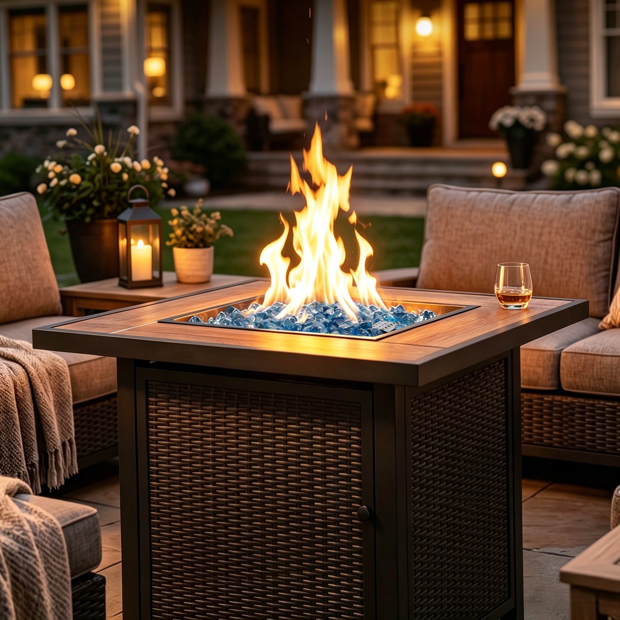 30 Inch Propane Fire Pit Table for Outdoor, Black