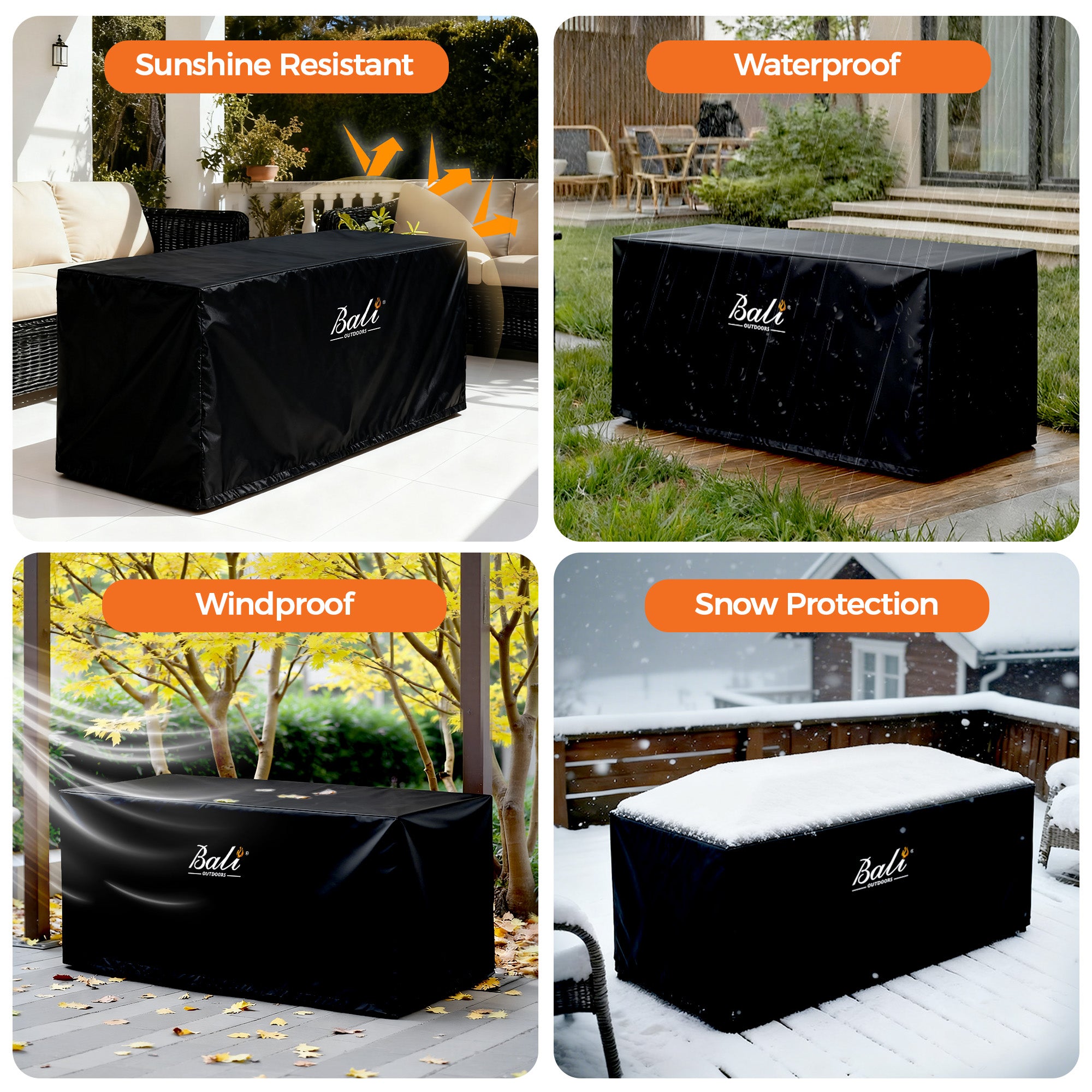 42 Inch Rectangular Fire Pit Covers, Black