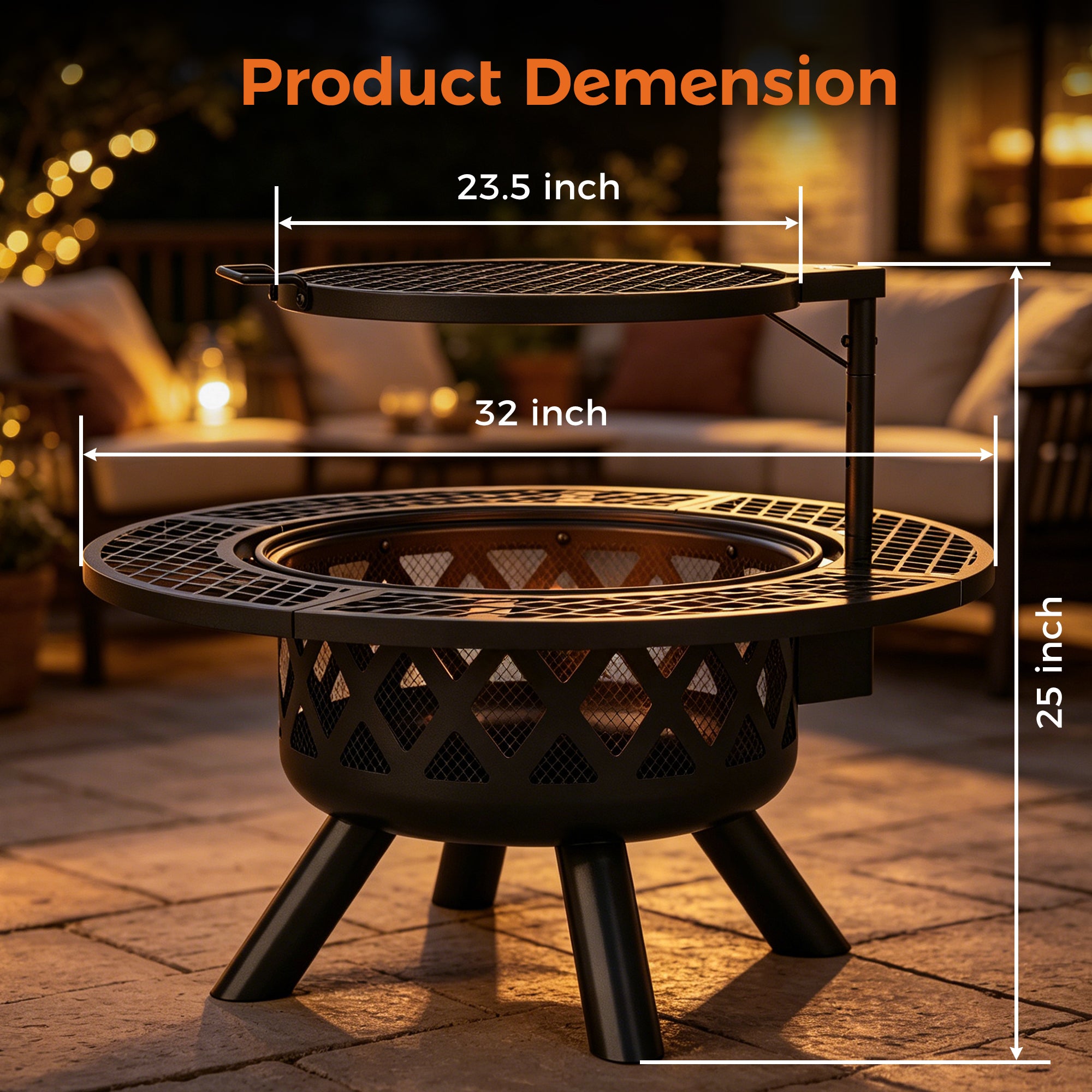 32 inch Wood Fire Pit, Black