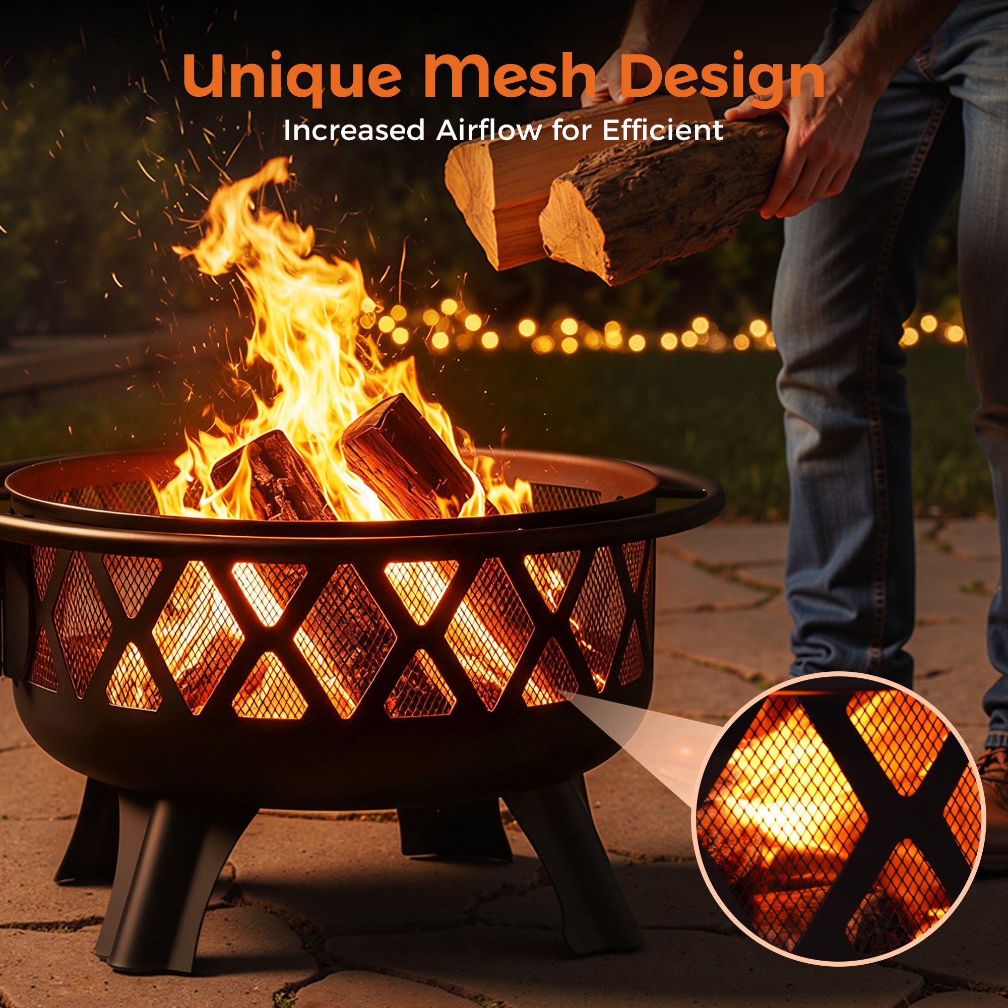 30 Inch Outdoor Wood Burning Fire Pit with Grill & Spark Screen Included
