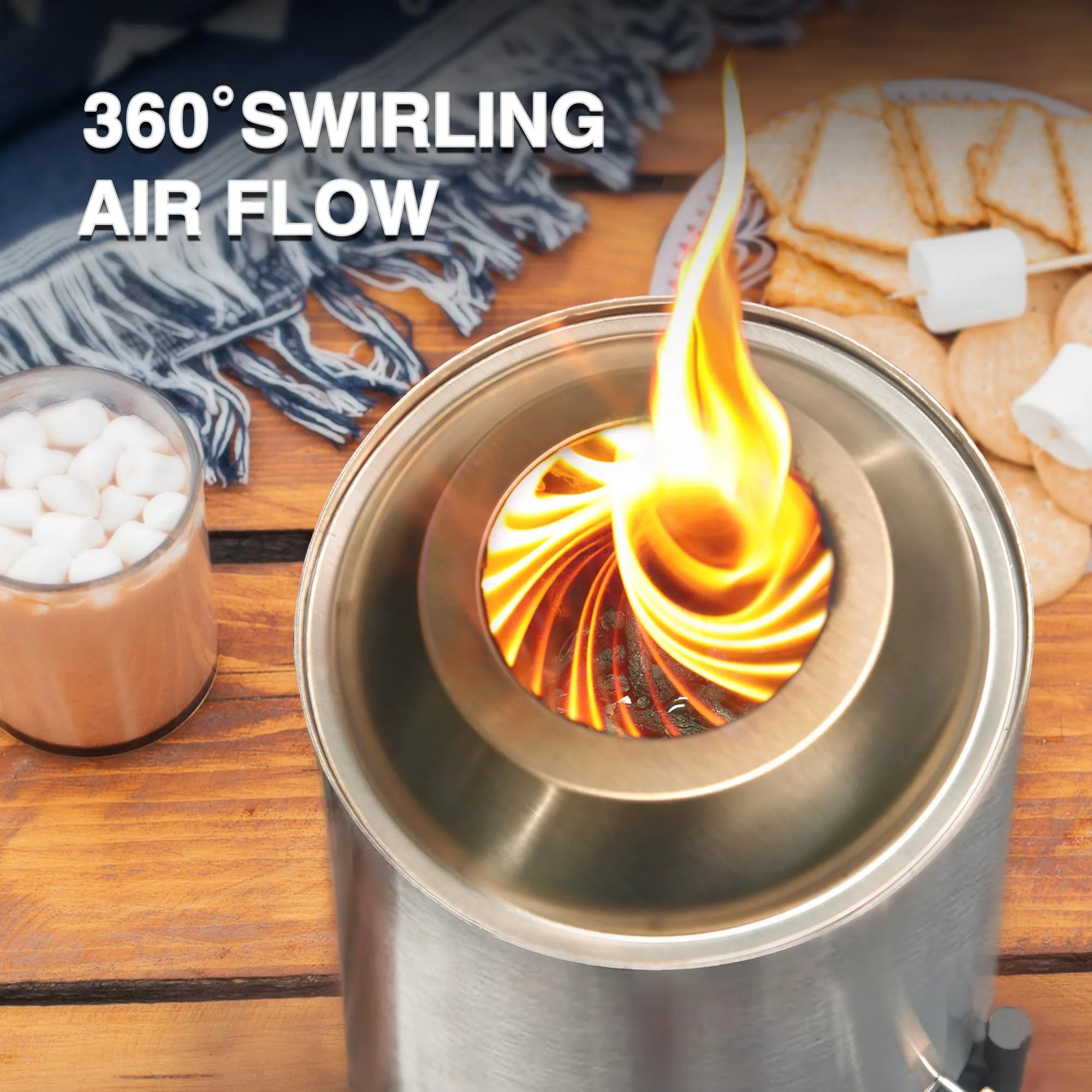 6.5 Inch Wood Stainless Steel Tabletop Fire Pit