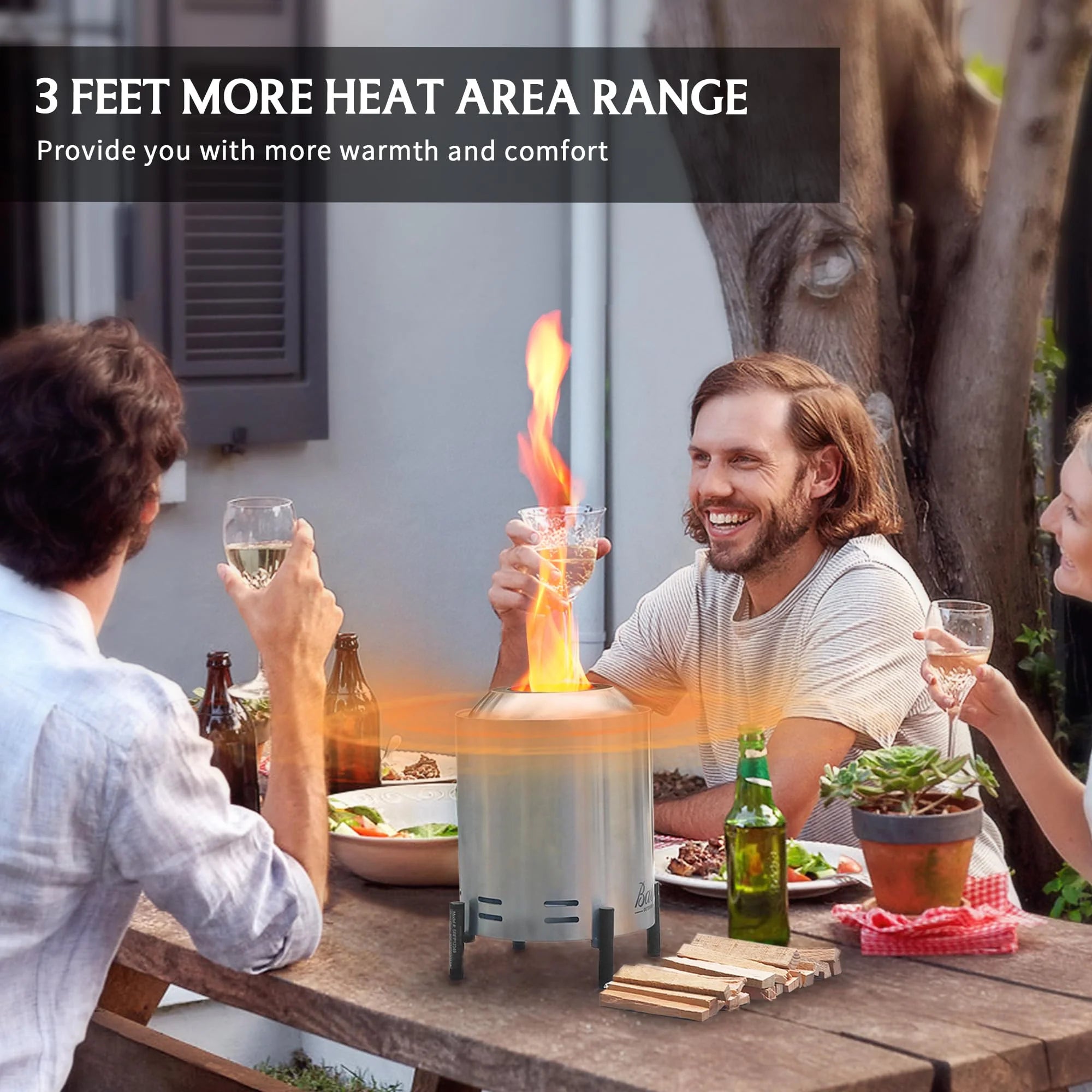 6.5 Inch Wood Stainless Steel Tabletop Fire Pit