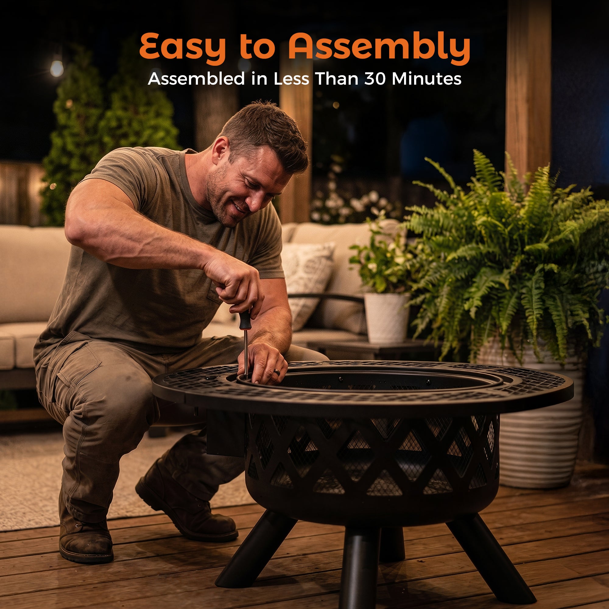 32 inch Wood Fire Pit, Black