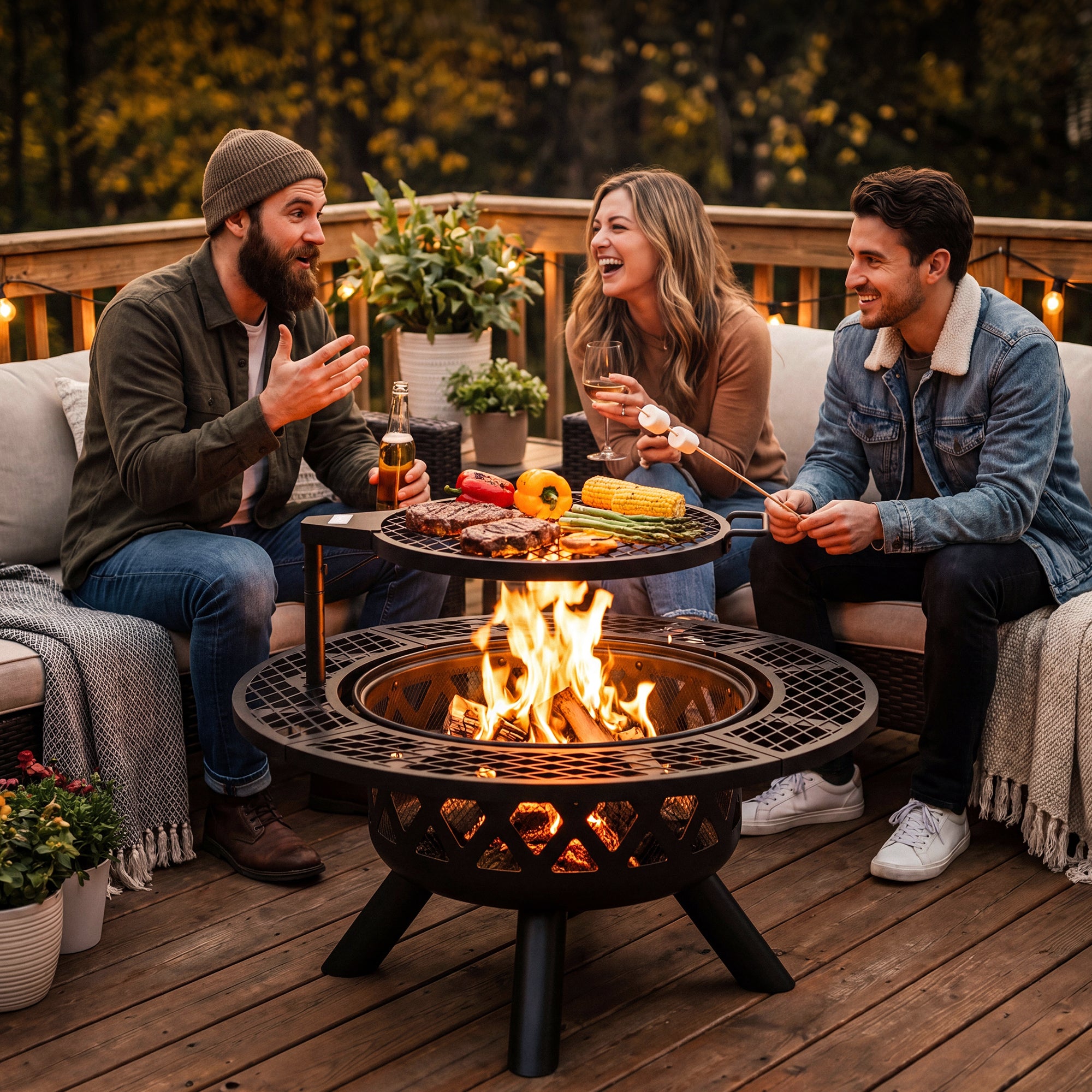32 inch Wood Fire Pit, Black