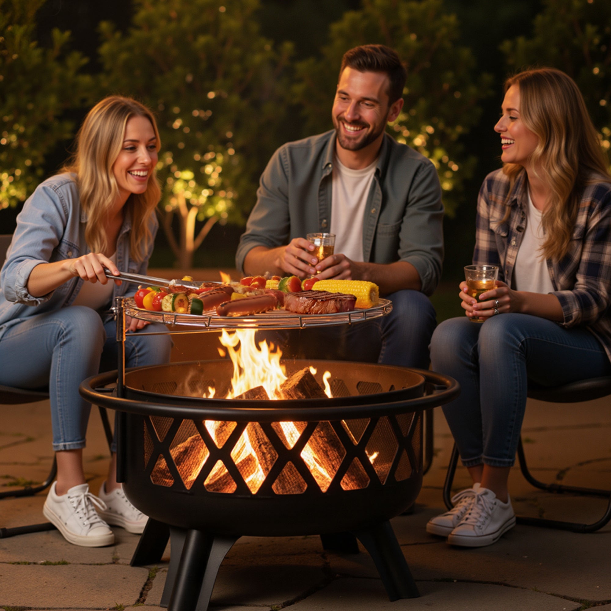 30 Inch Outdoor Wood Burning Fire Pit with Grill & Spark Screen Included