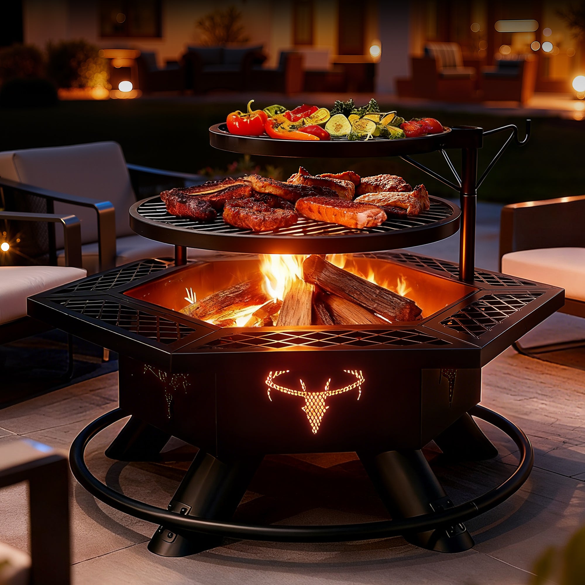 37.5 Inch Wood Burning Fire Pit, Black