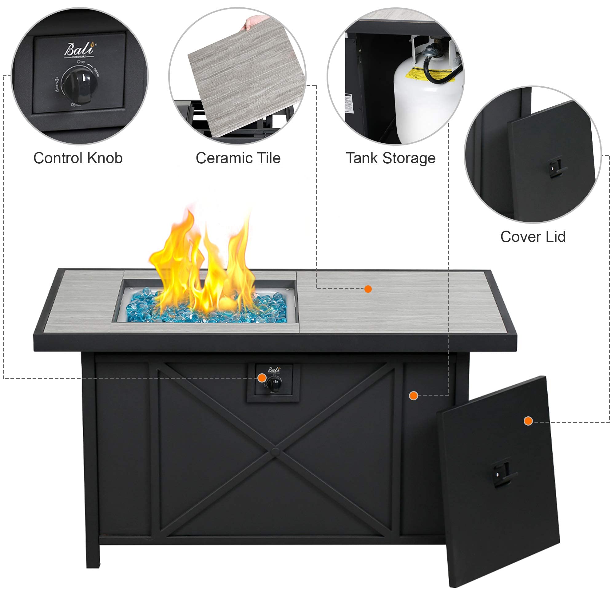 42 inch Rectangular Propane Fire Pit Table, Black