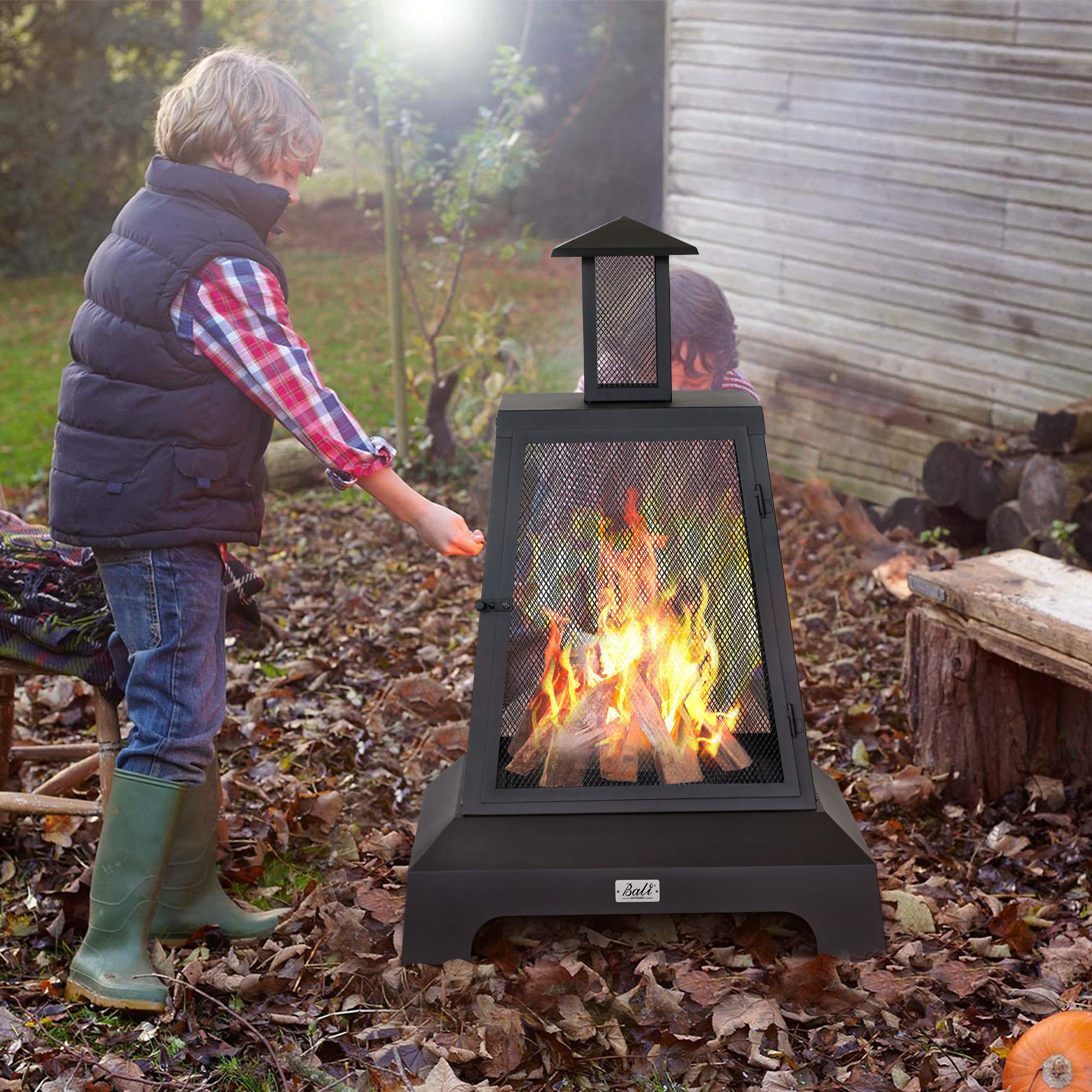 28 inch Wood Fire Pit Outdoor, Black