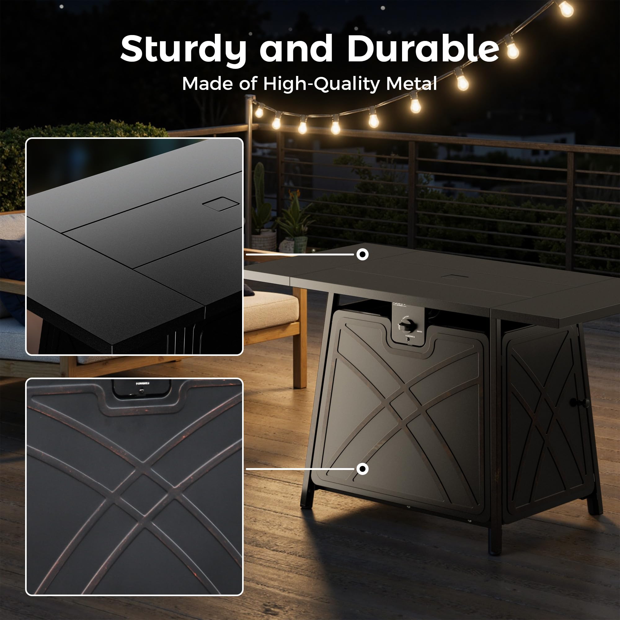 42 Inch Propane Fire Pit Table, Black