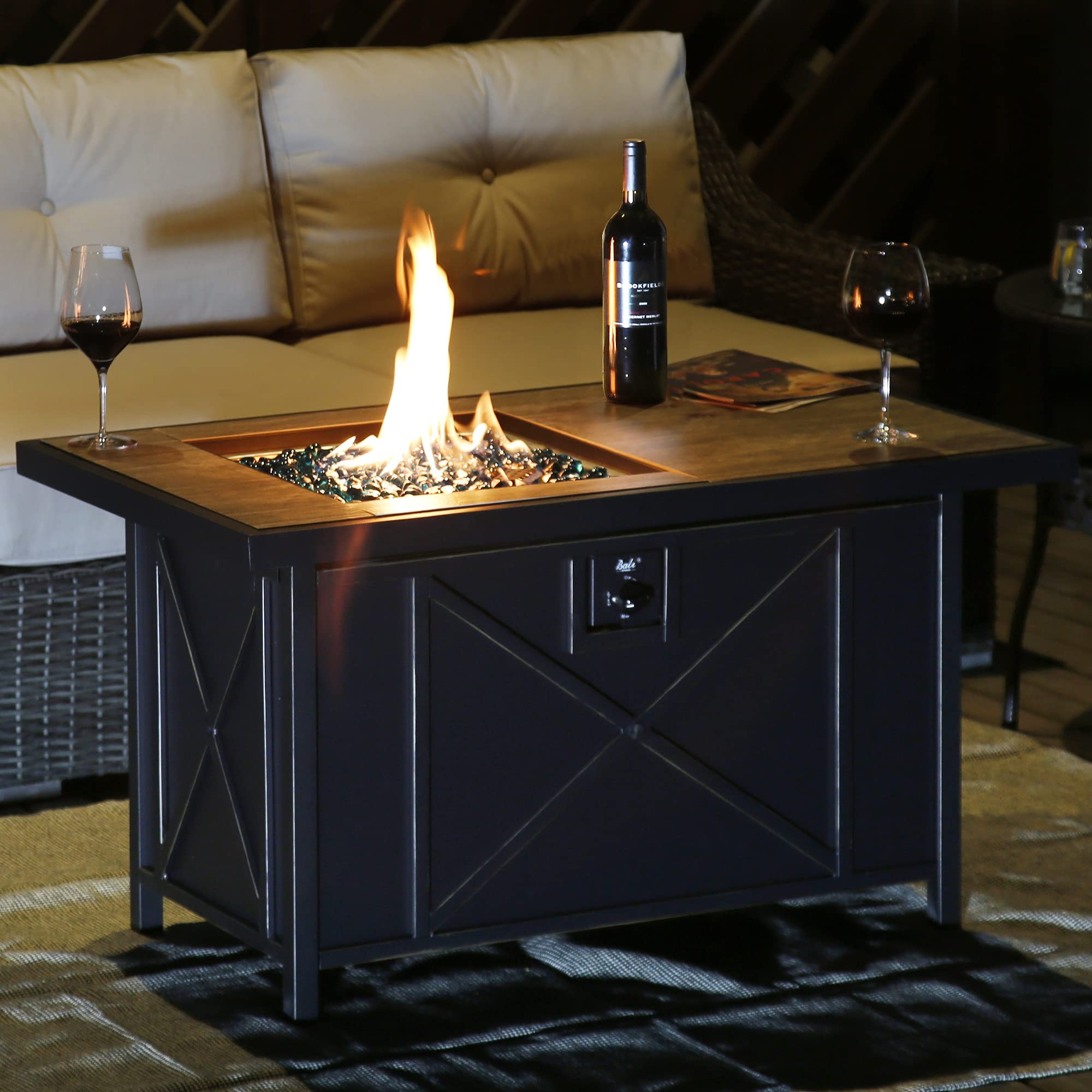 42 inch Rectangular Propane Fire Pit Table, Black