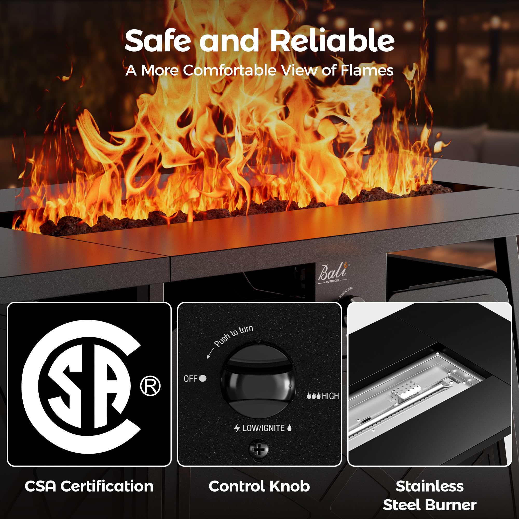 42 Inch Propane Fire Pit Table, Black