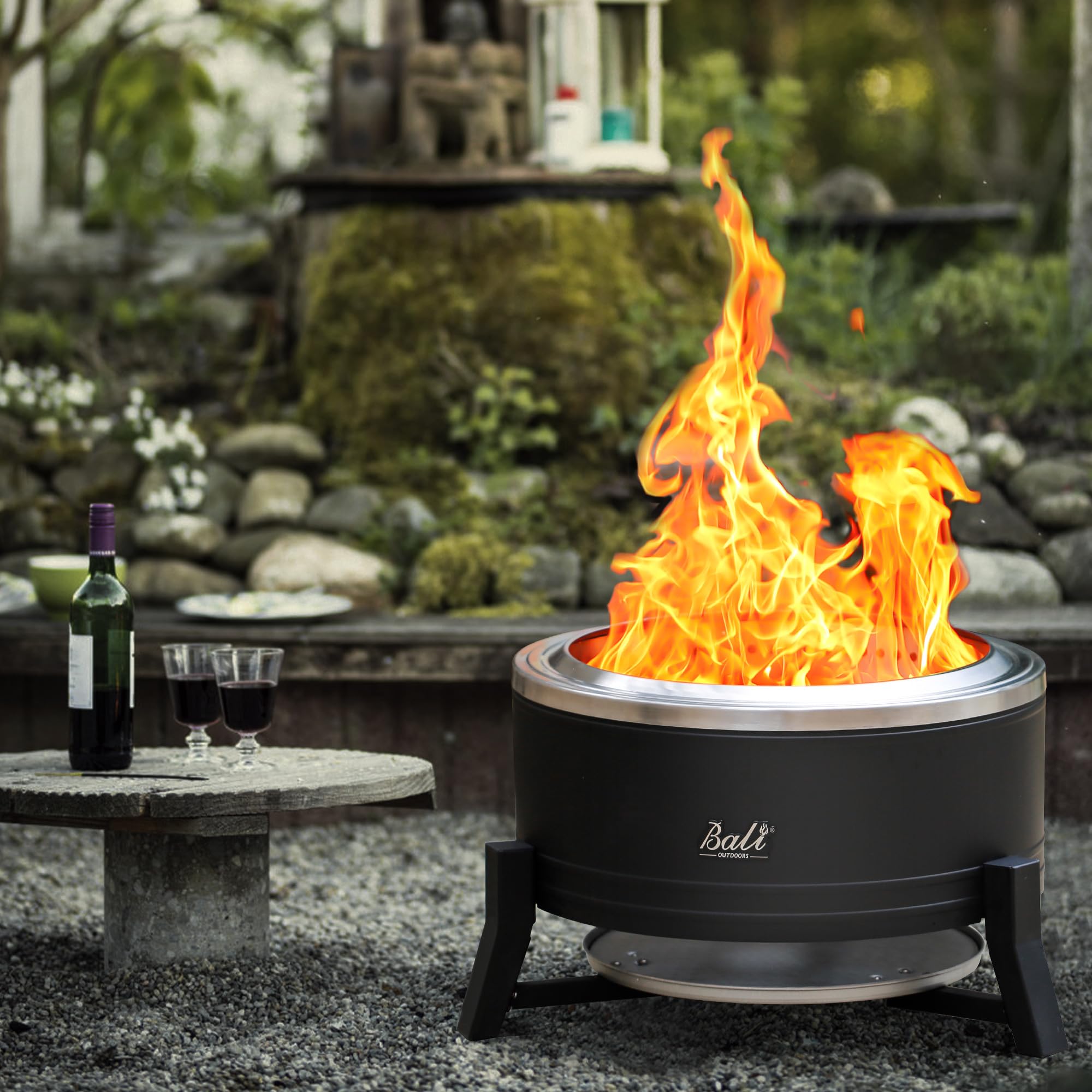 22 inch Smokeless Wood Firepit Outdoor, Black