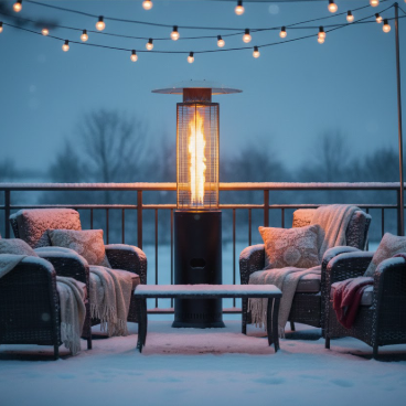 Diagram showing patio heater heat radius and coverage area
