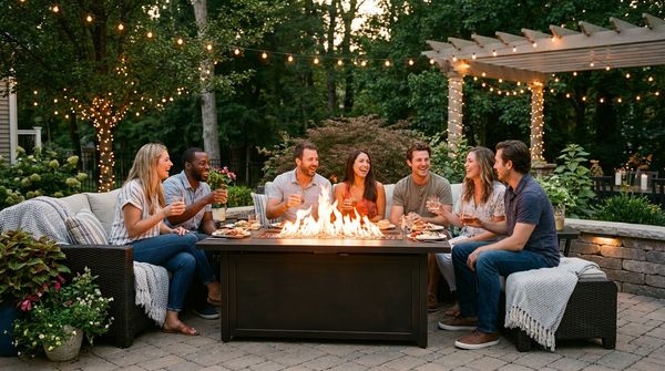 Propane fire pit table outdoor evening gathering