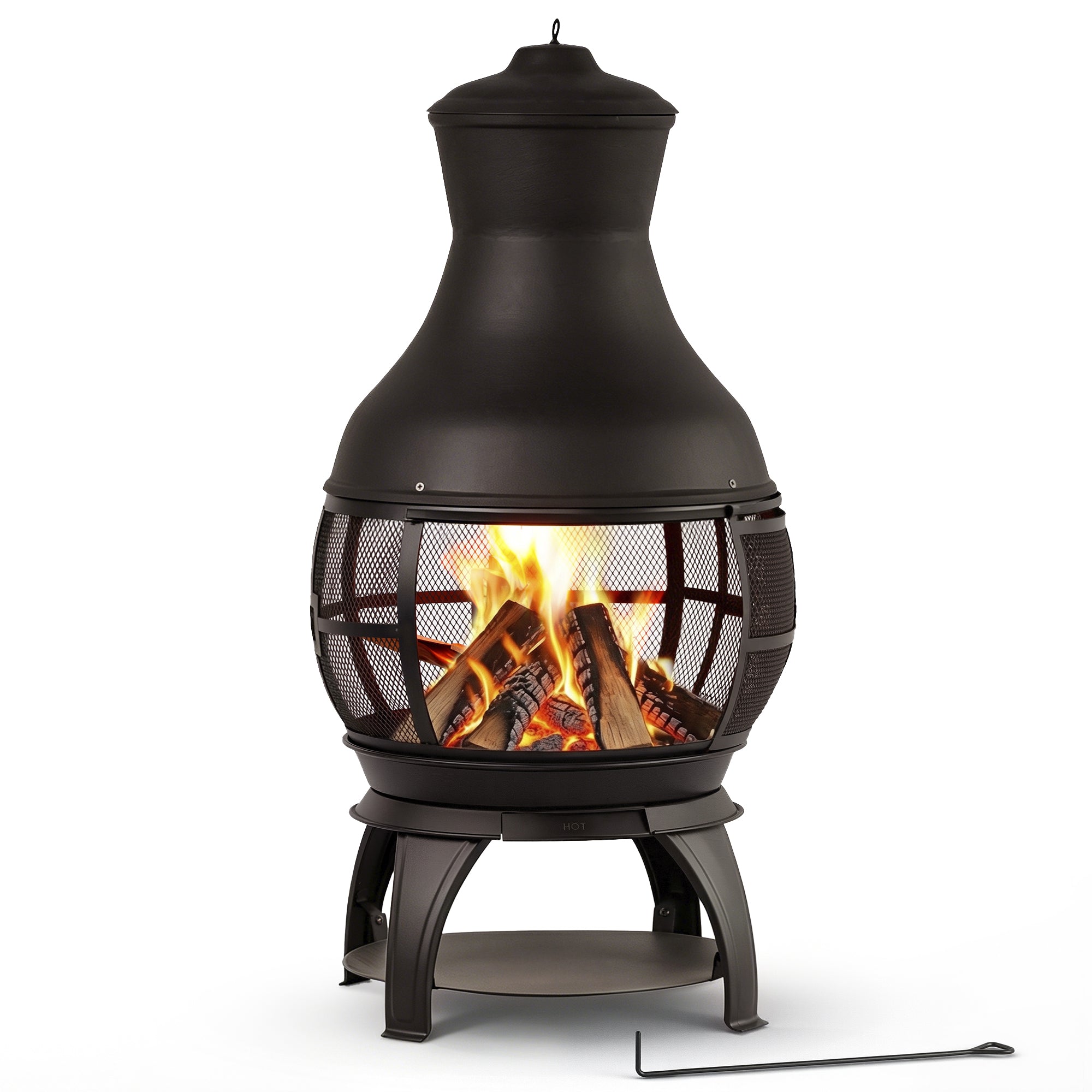 22 Inch Wood Burning Chiminea Fire Pits, Black