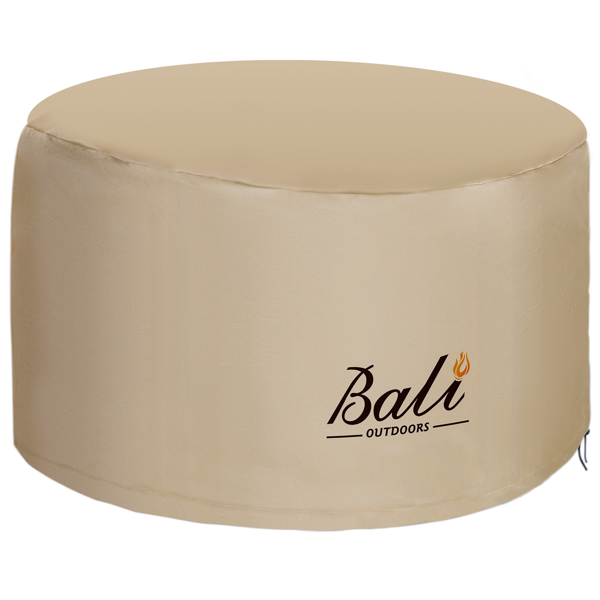 Brown 48 inch round fire pit cover with Bali Outdoors logo
