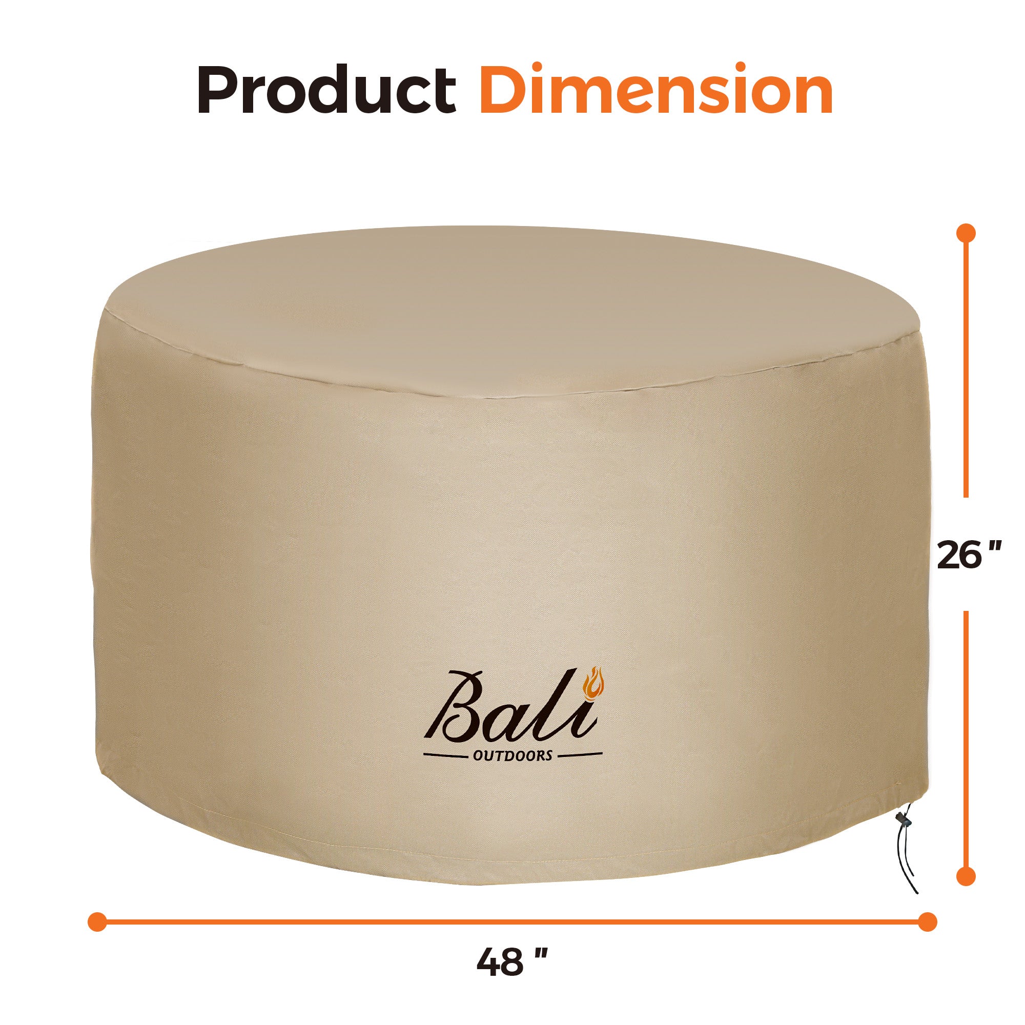 48 Inch Round Fire Pit Cover, Tan, 26 Inch Height