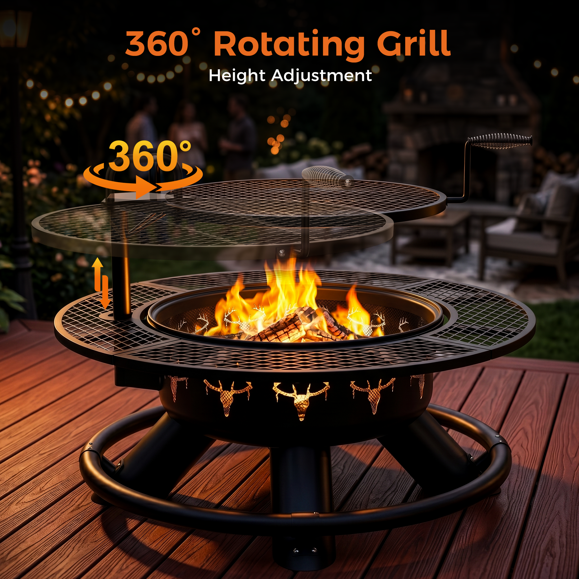 47 inch Wood Fire Pit, Black