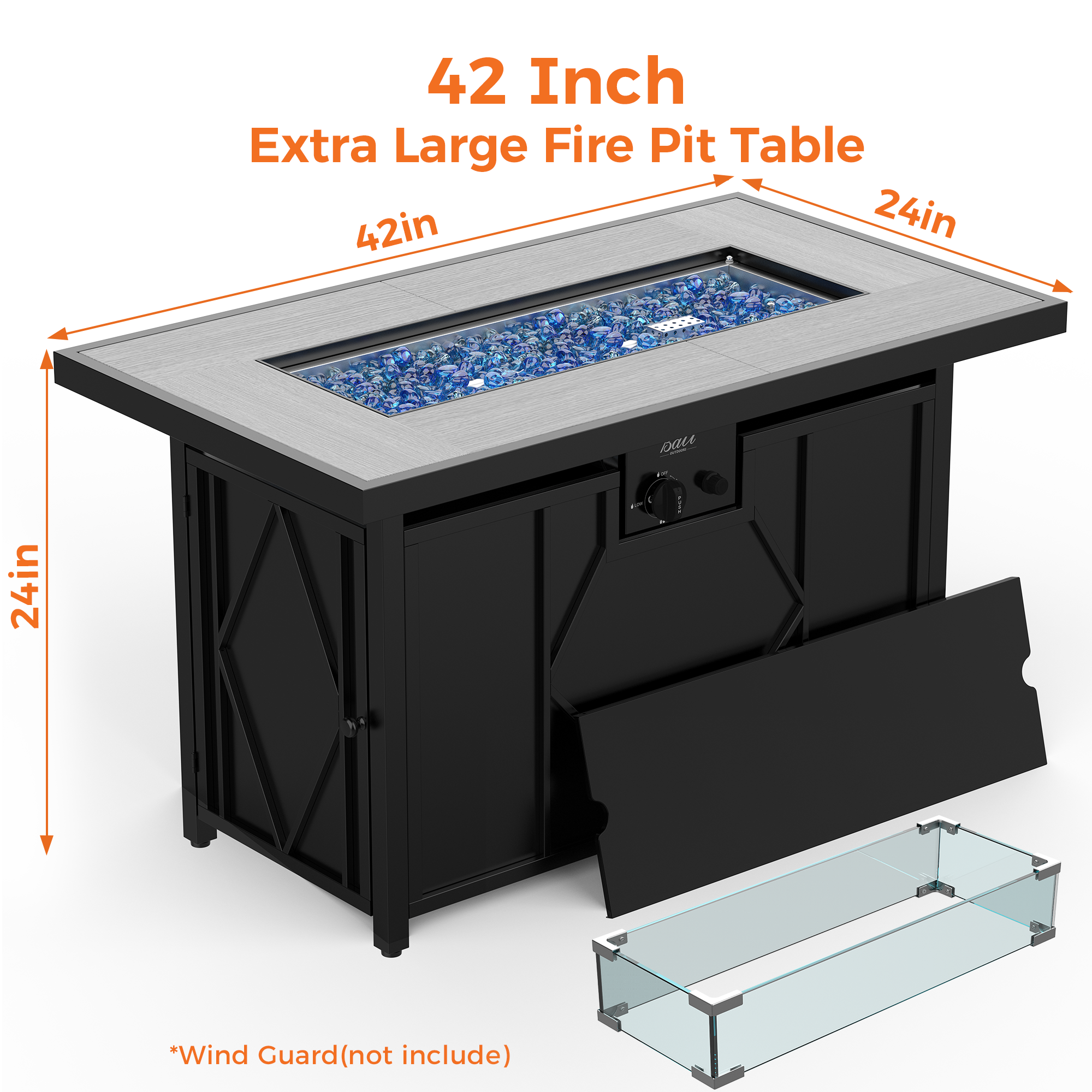42 Inch Propane Fire Pit Table, Black