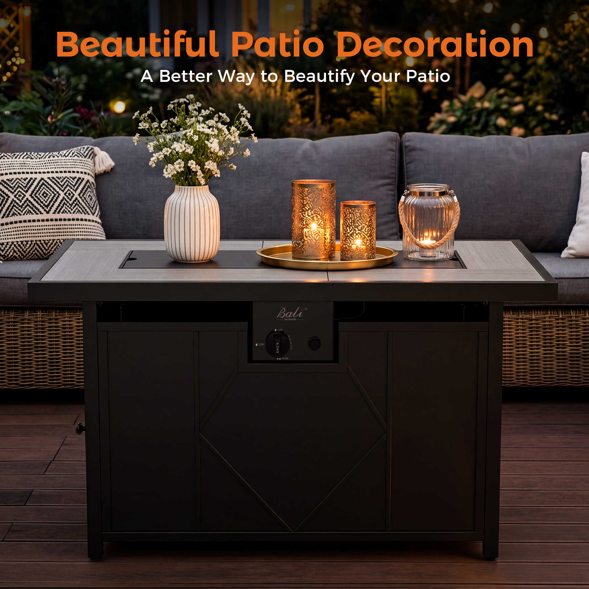 42 Inch Propane Fire Pit Table, Black
