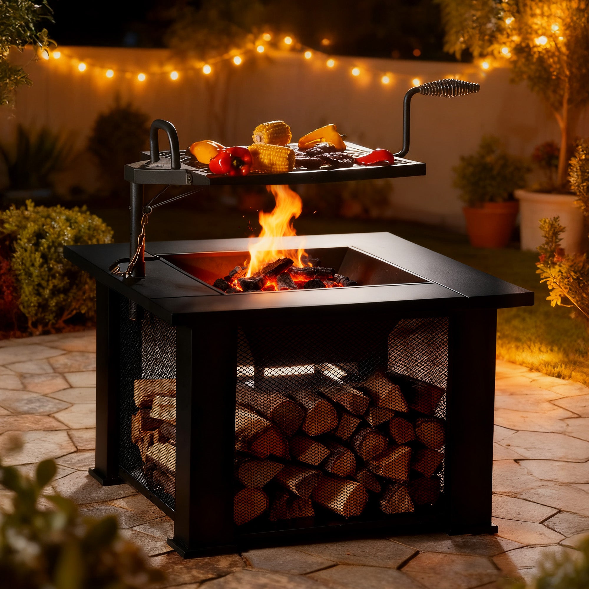 32 Inch Square Outdoor Wood Burning Fire Pit, Black