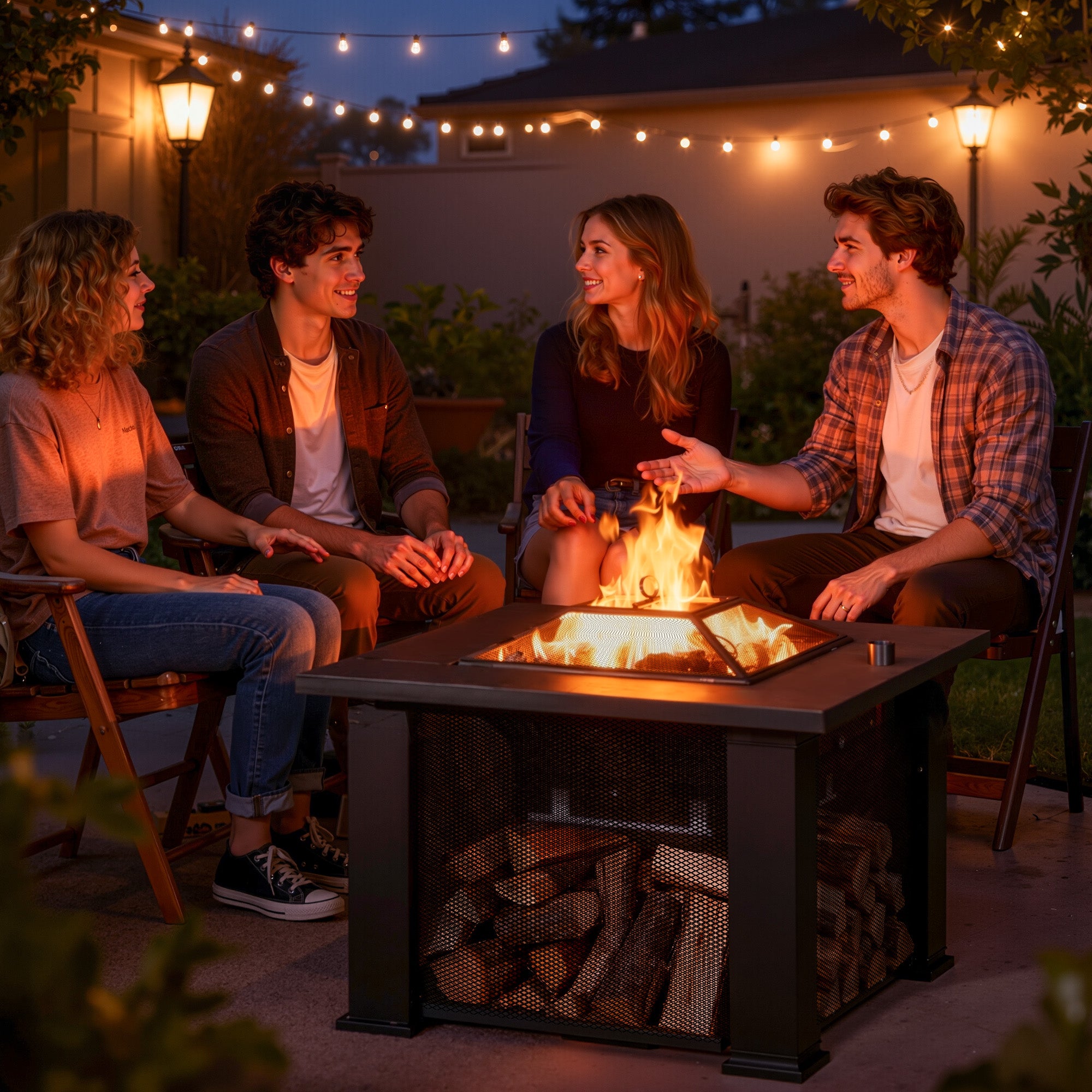 32 Inch Square Outdoor Wood Burning Fire Pit, Black