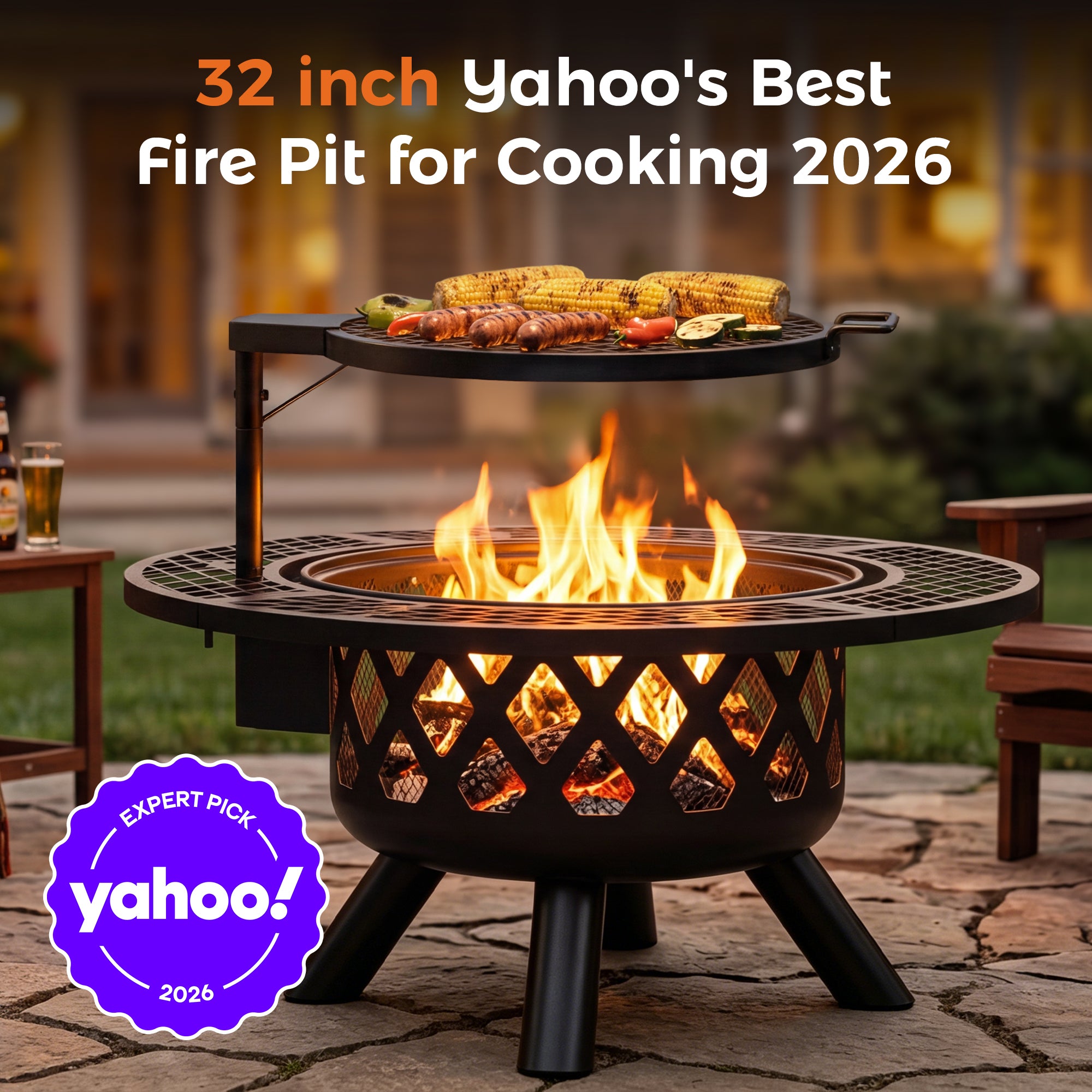 32 inch Wood Fire Pit, Black