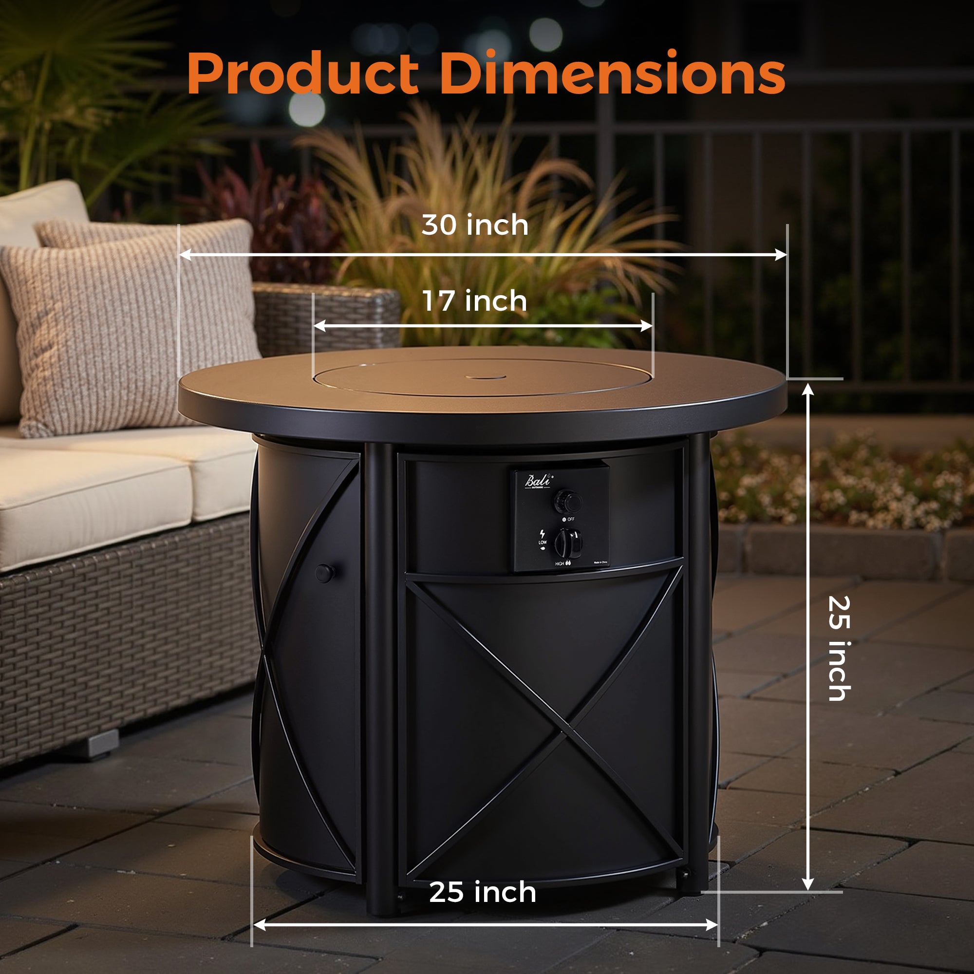 30 Inch Propane Fire Pit Table, Black