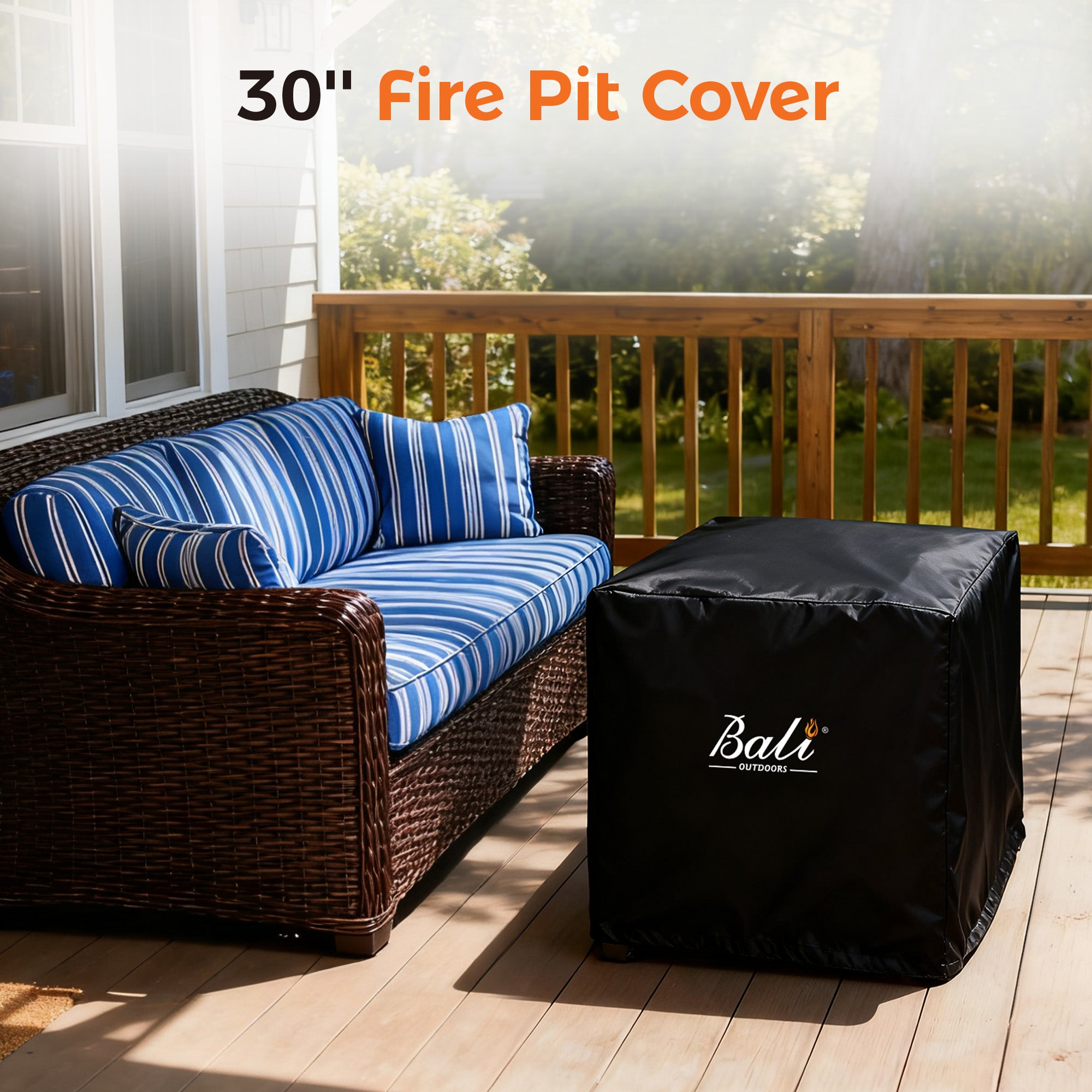 30 Inch Square Patio Fire Pit Table Cover, Black