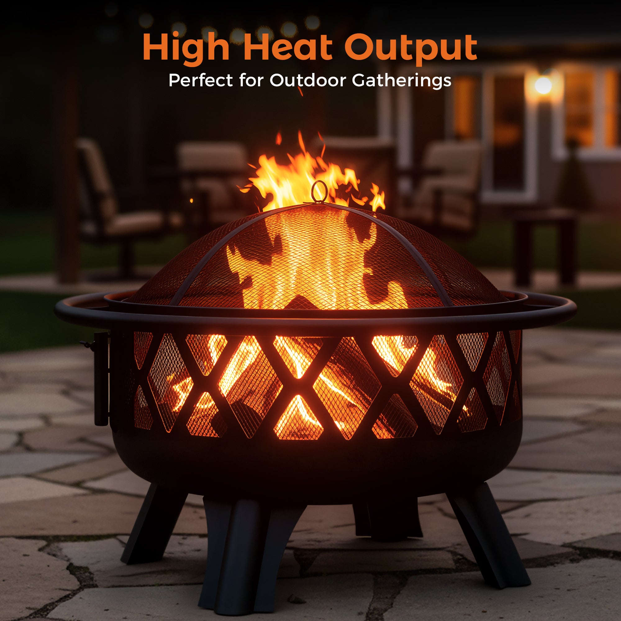 30 Inch Outdoor Wood Burning Fire Pit with Grill & Spark Screen Included