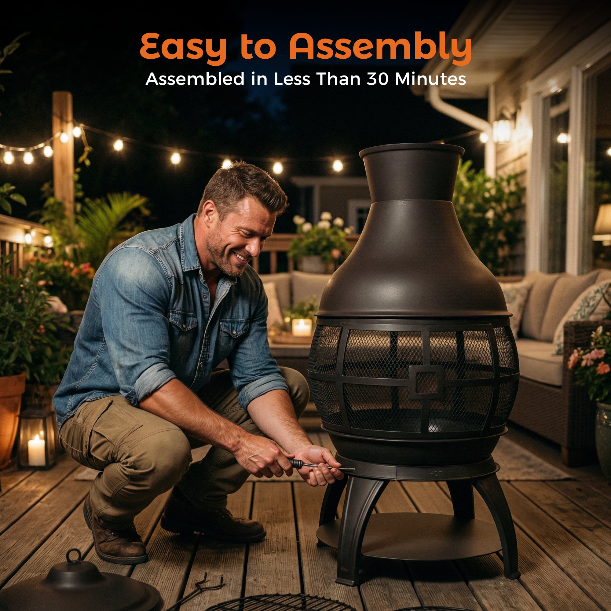 22 Inch Wood Burning Chiminea Fire Pits, Black