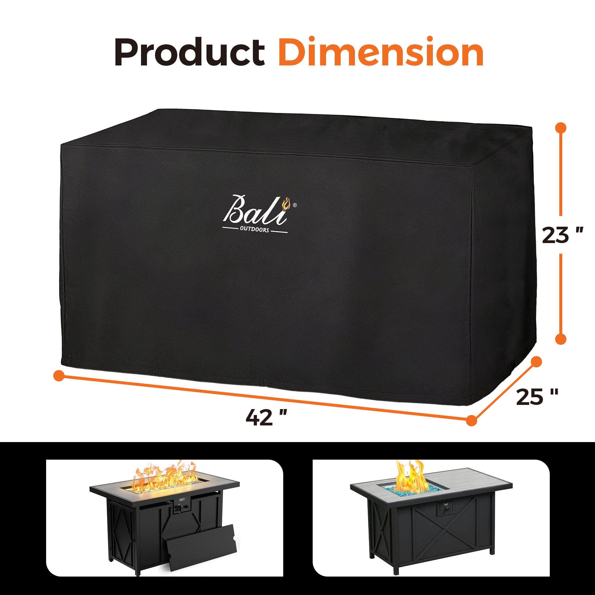 42 Inch Rectangular Fire Pit Covers, Black