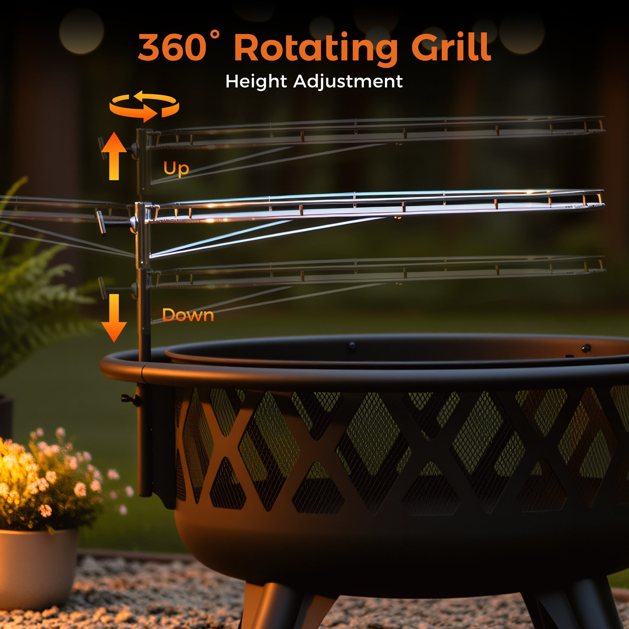 30 Inch Outdoor Wood Burning Fire Pit with Grill & Spark Screen Included