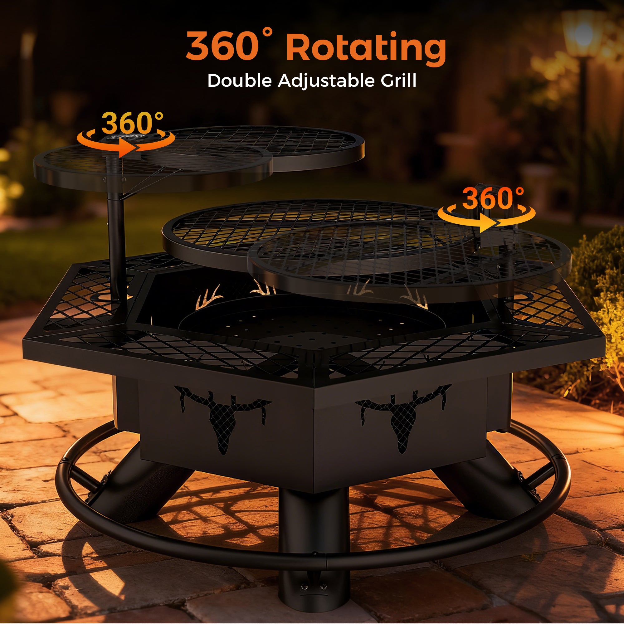 37.5 Inch Wood Burning Fire Pit, Black