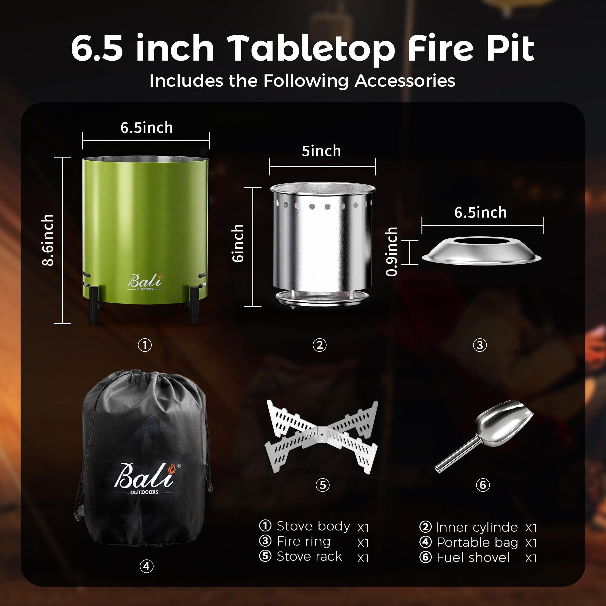 6.5 Inch Wood Stainless Steel Tabletop Fire Pit