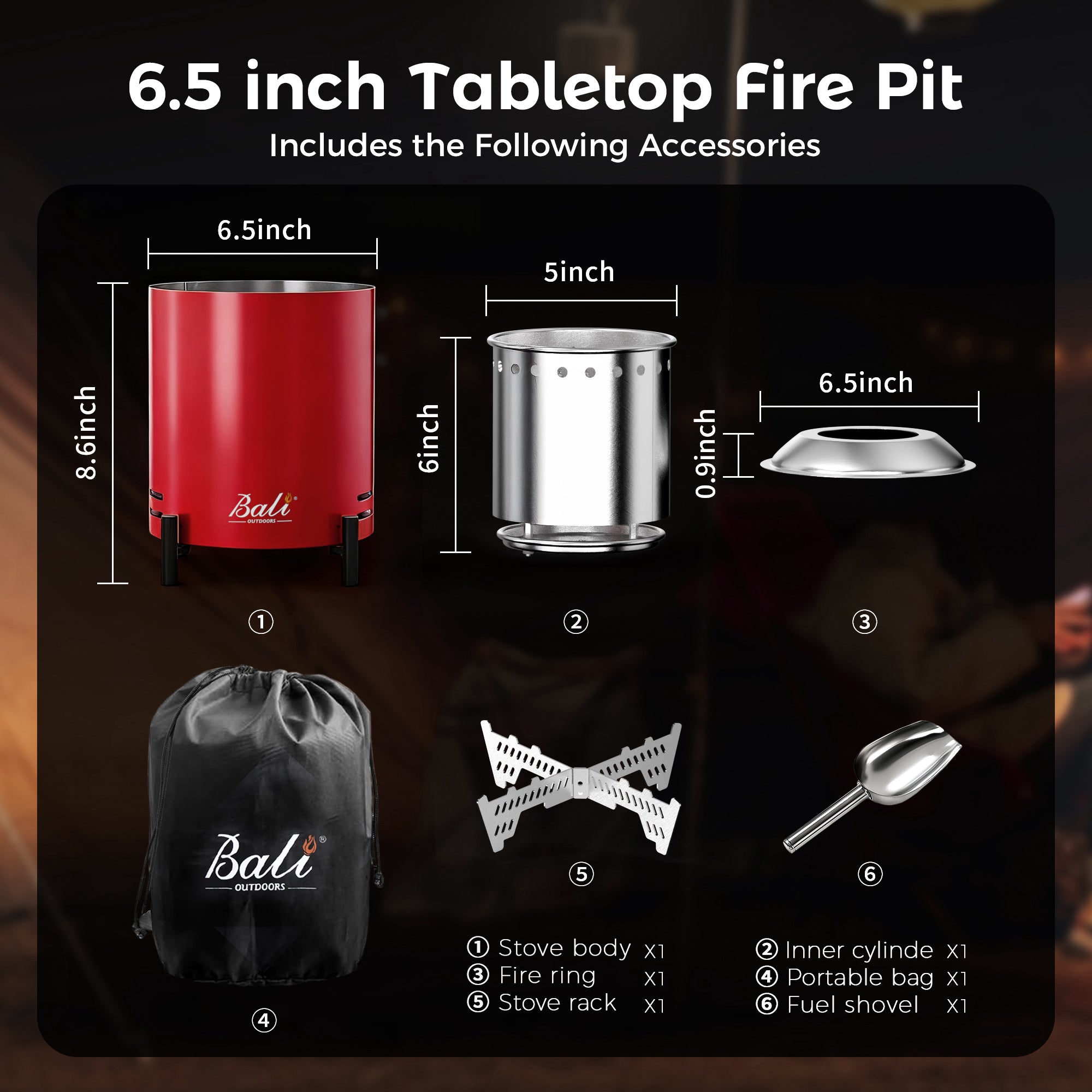 6.5 Inch Wood Stainless Steel Tabletop Fire Pit