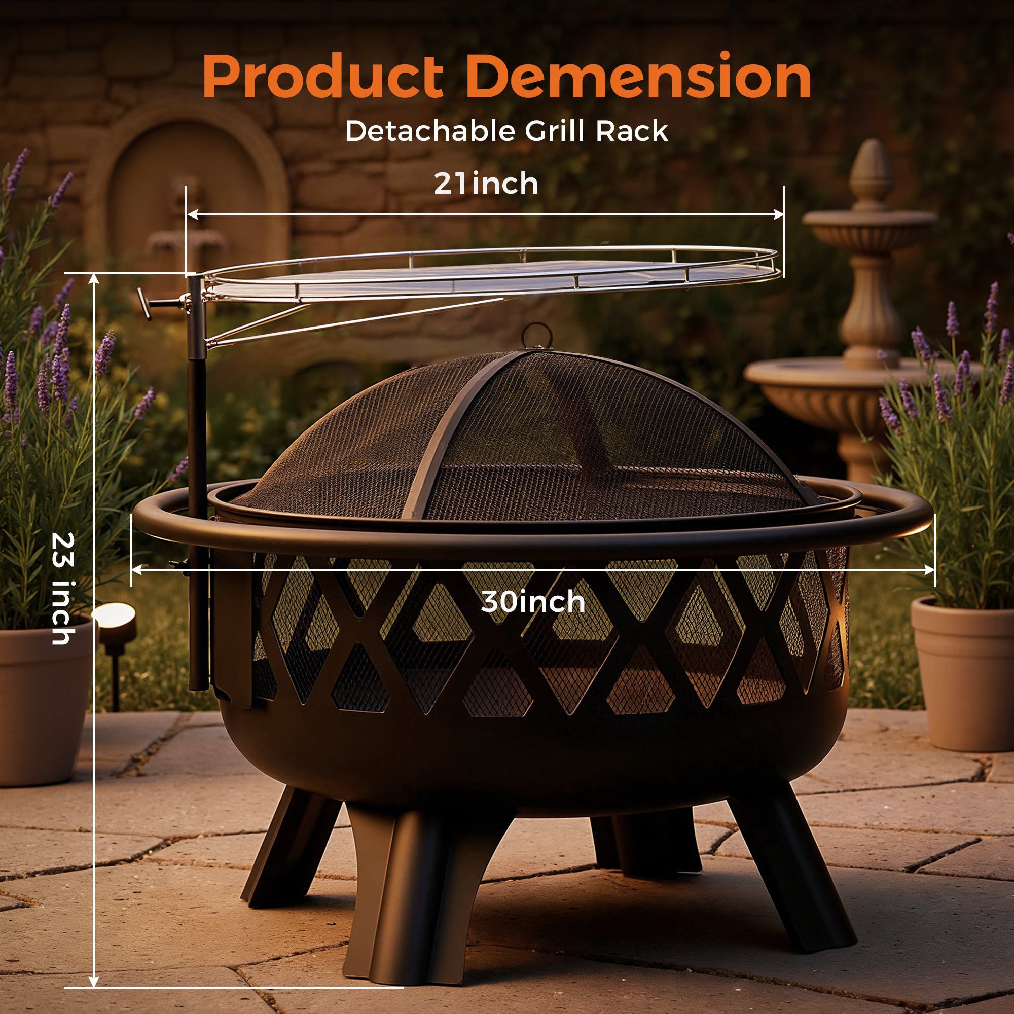 30 Inch Outdoor Wood Burning Fire Pit with Grill & Spark Screen Included
