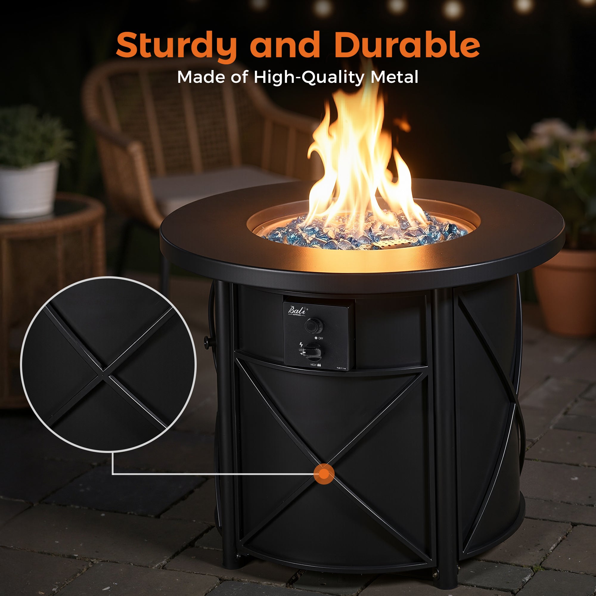 30 Inch Propane Fire Pit Table, Black