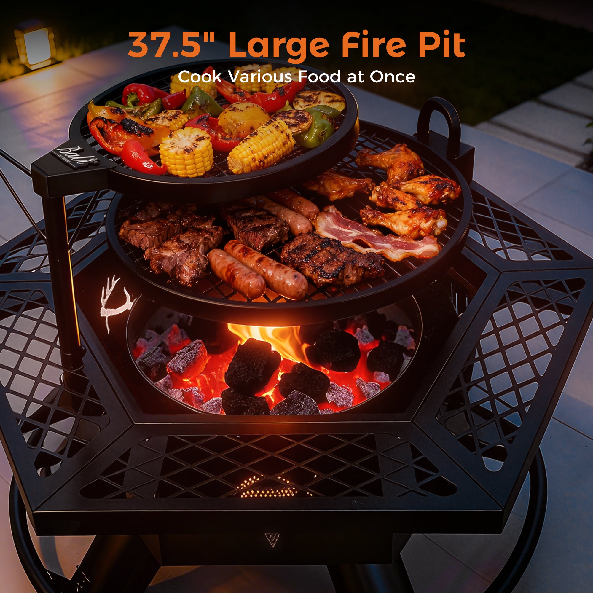37.5 Inch Wood Burning Fire Pit, Black