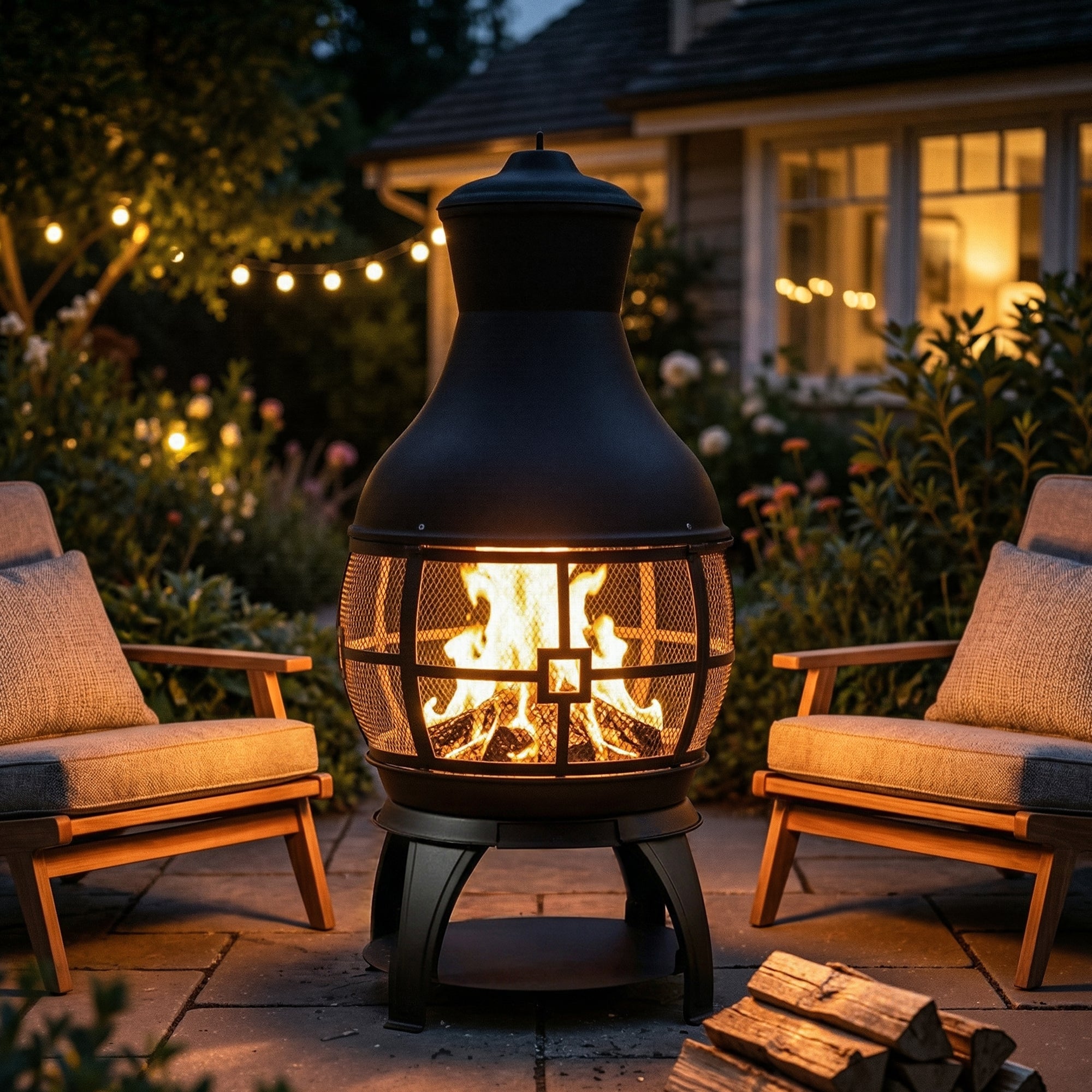 22 Inch Wood Burning Chiminea Fire Pits, Black