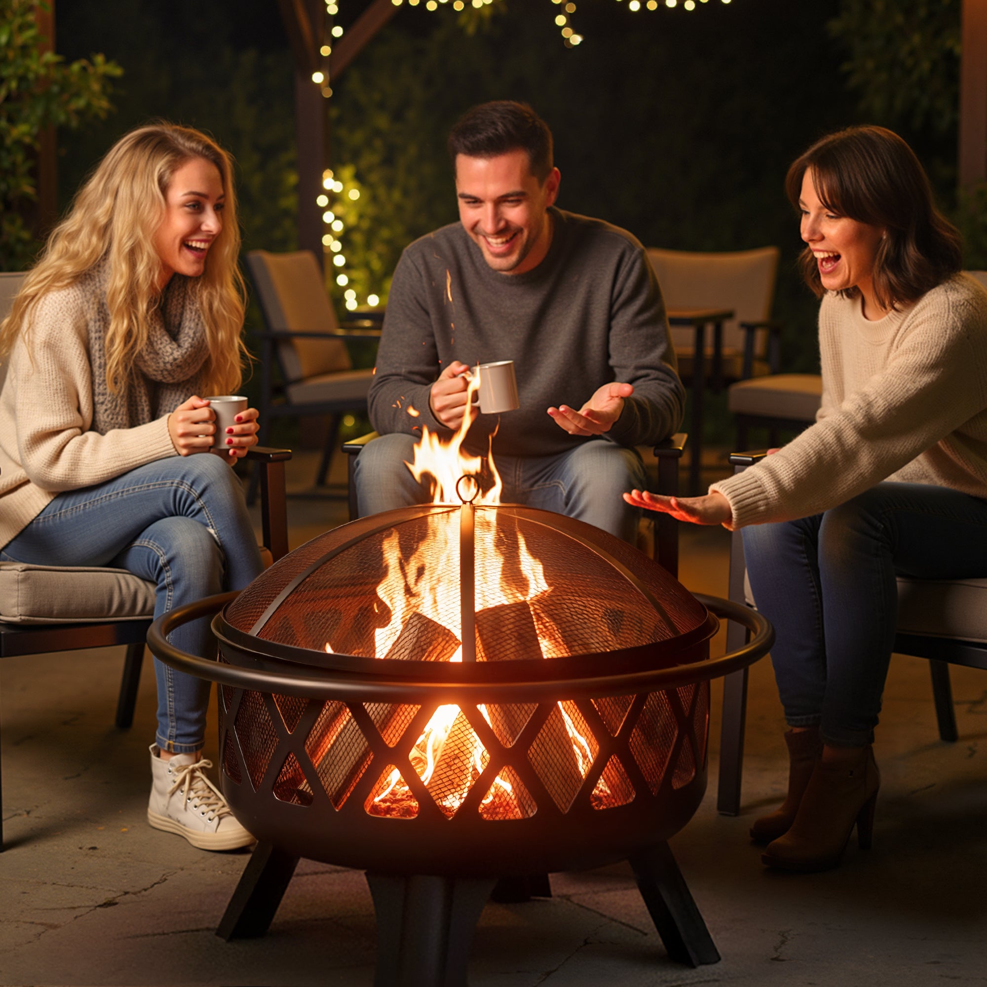 30 Inch Outdoor Wood Burning Fire Pit with Grill & Spark Screen Included