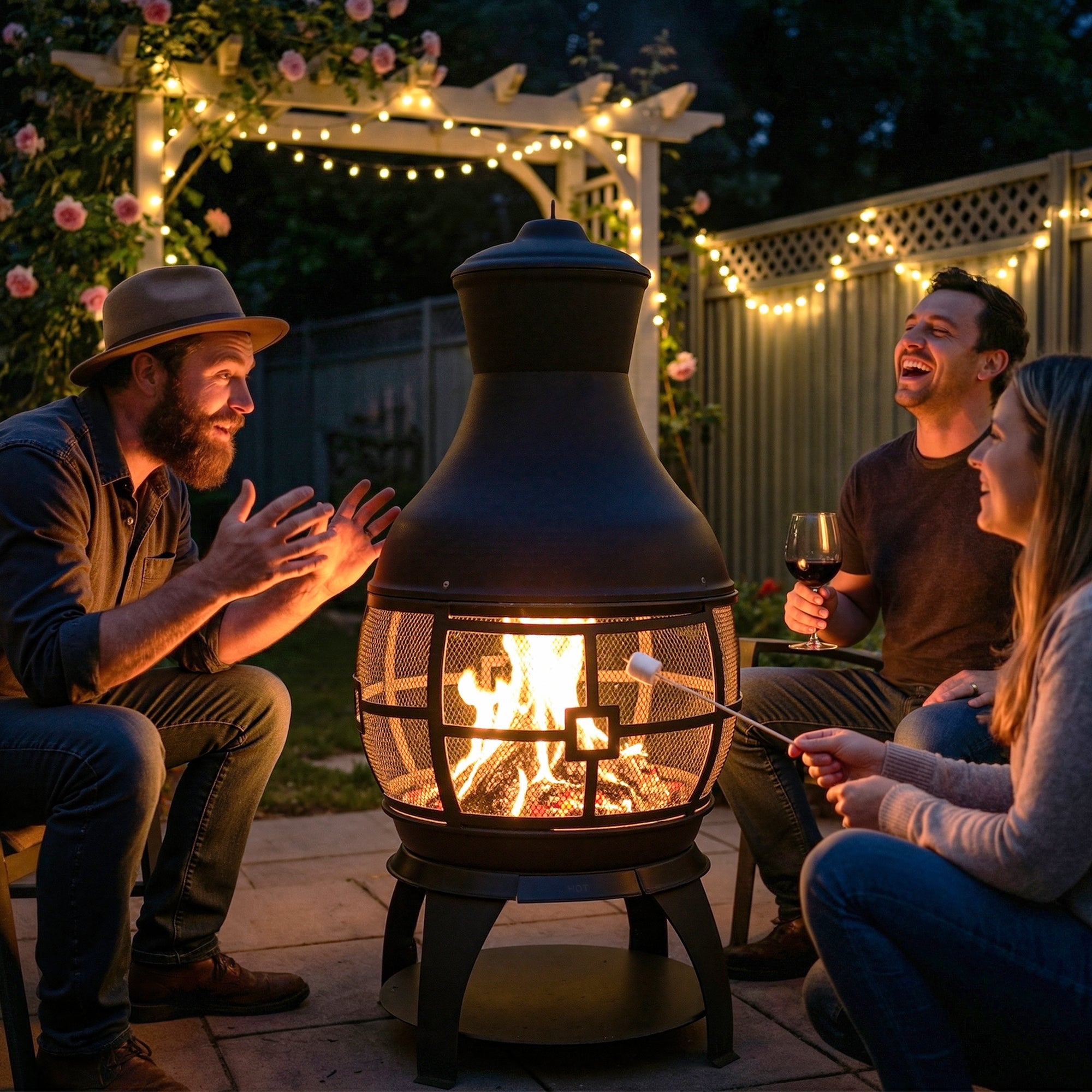 22 Inch Wood Burning Chiminea Fire Pits, Black